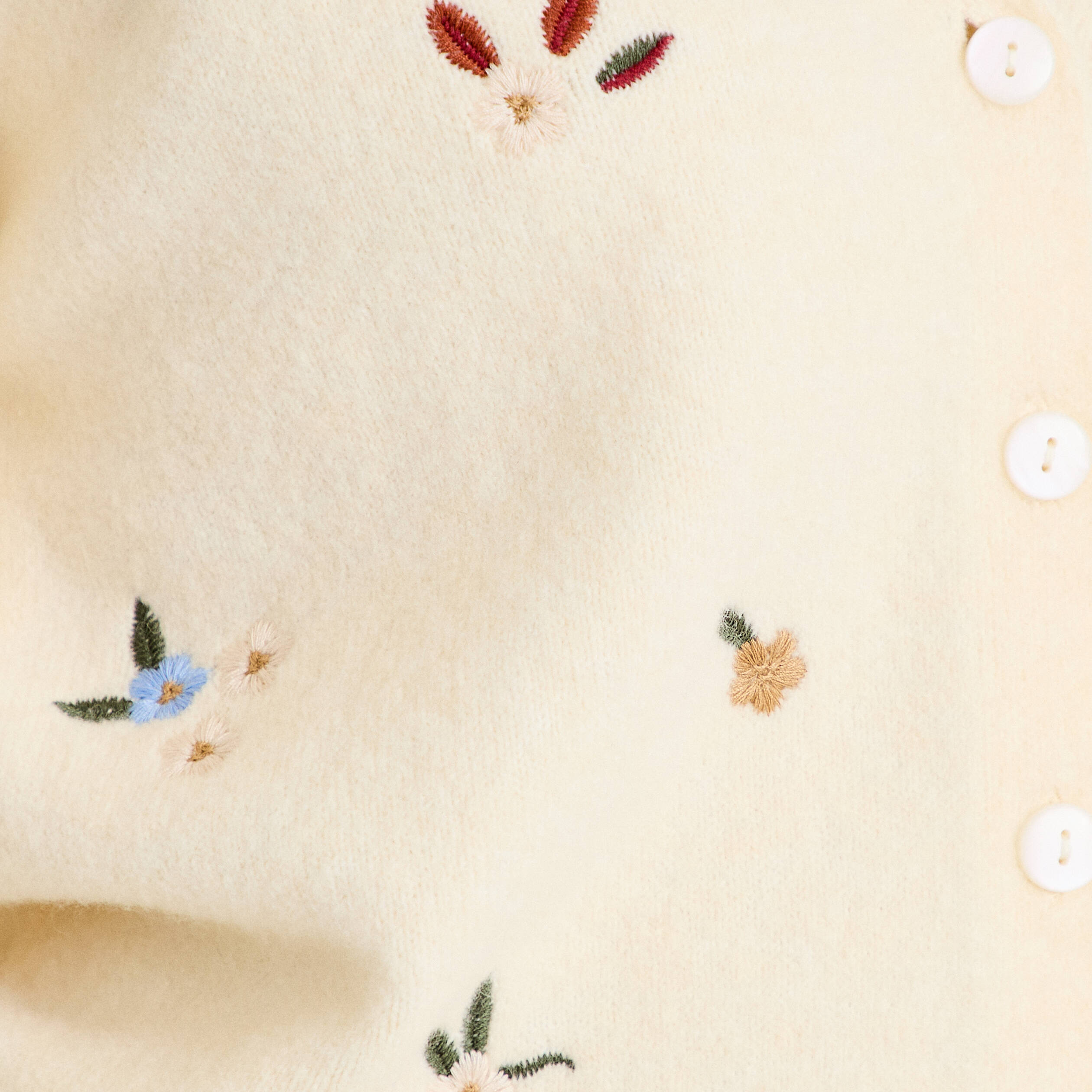 Gilet manches longues fleurs brod&eacute;es sable femme