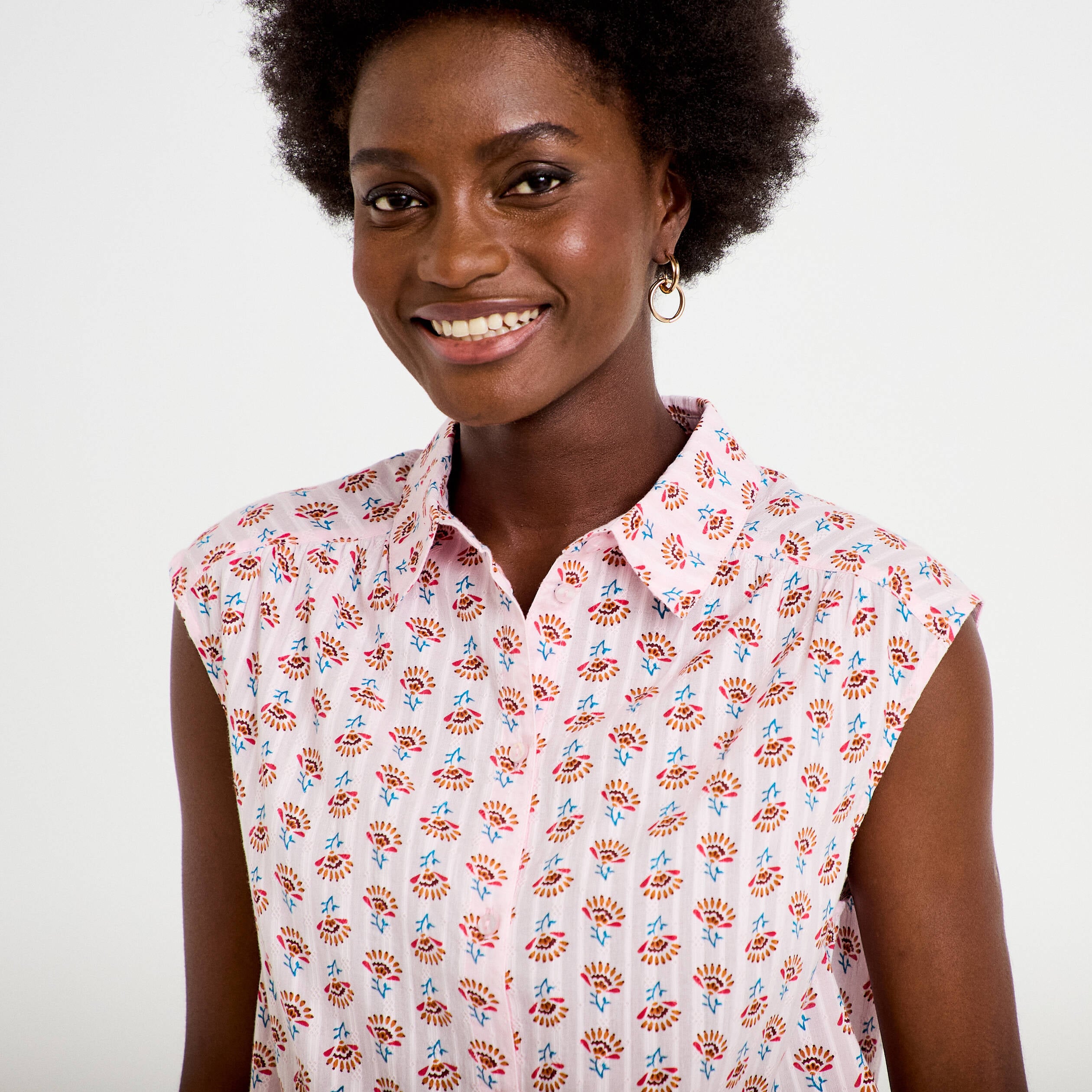 Chemise ample sans manches col classique rose femme