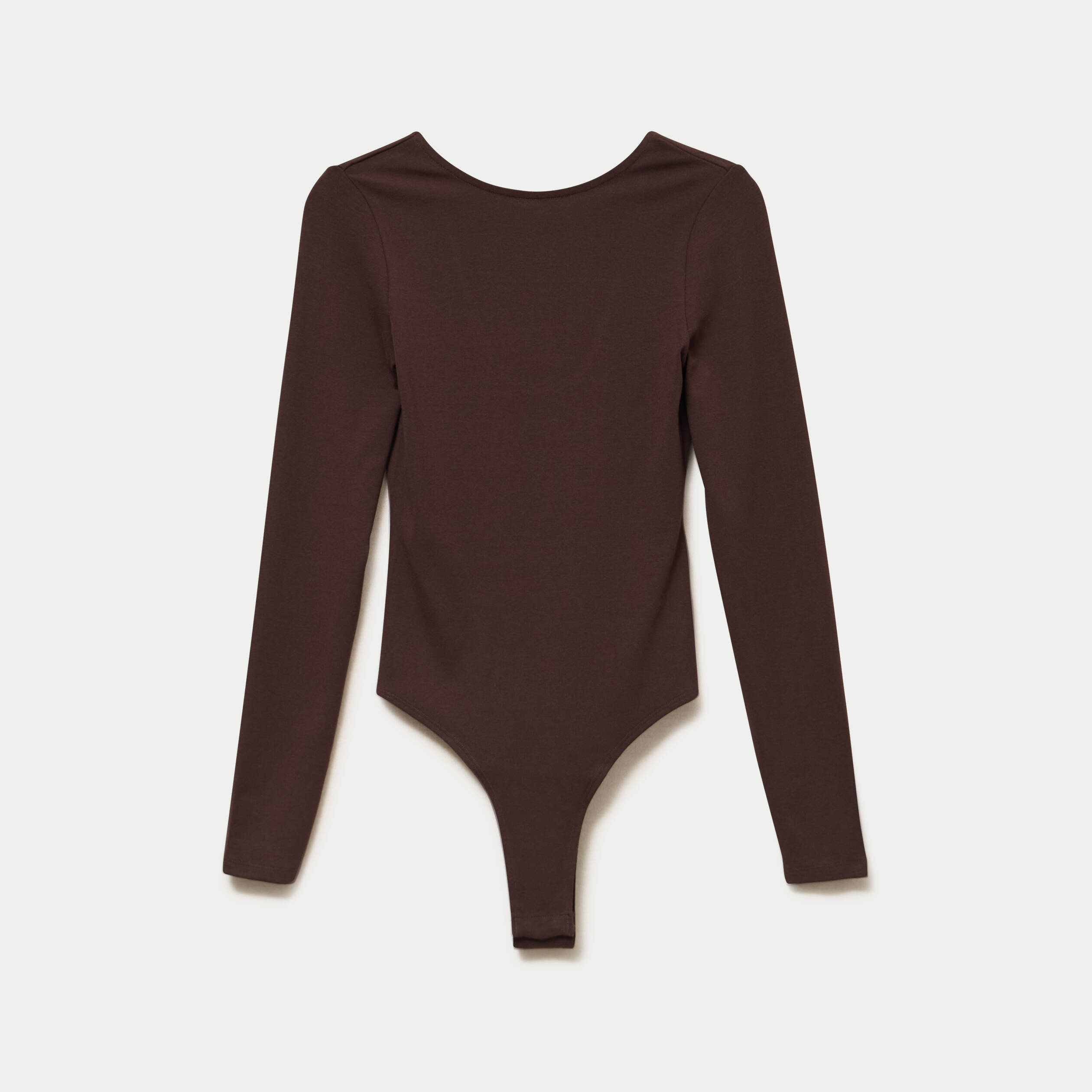 Body cintr&eacute; manches longues bateau marron fonc&eacute; femme
