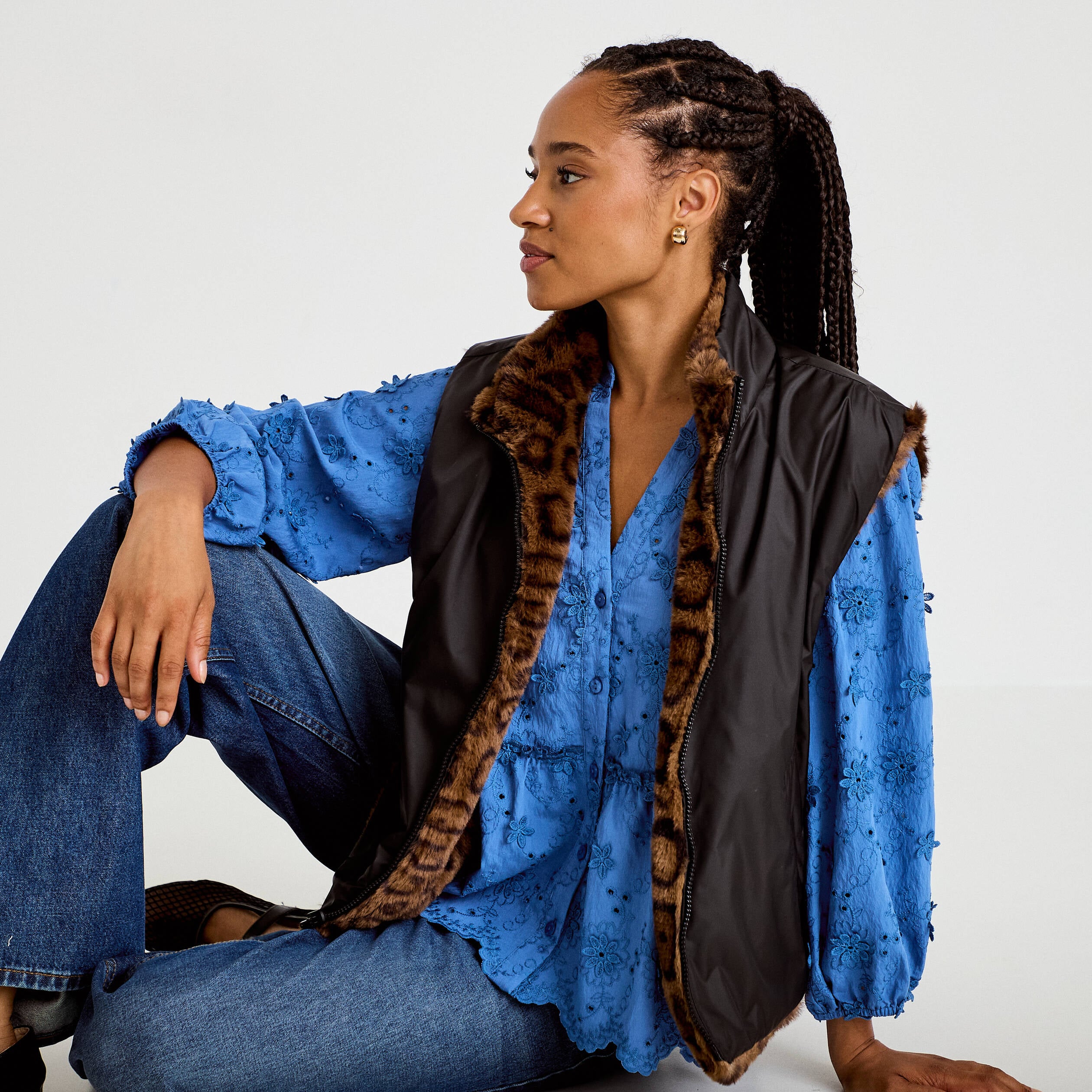Veste r&eacute;versible sans manches noir femme