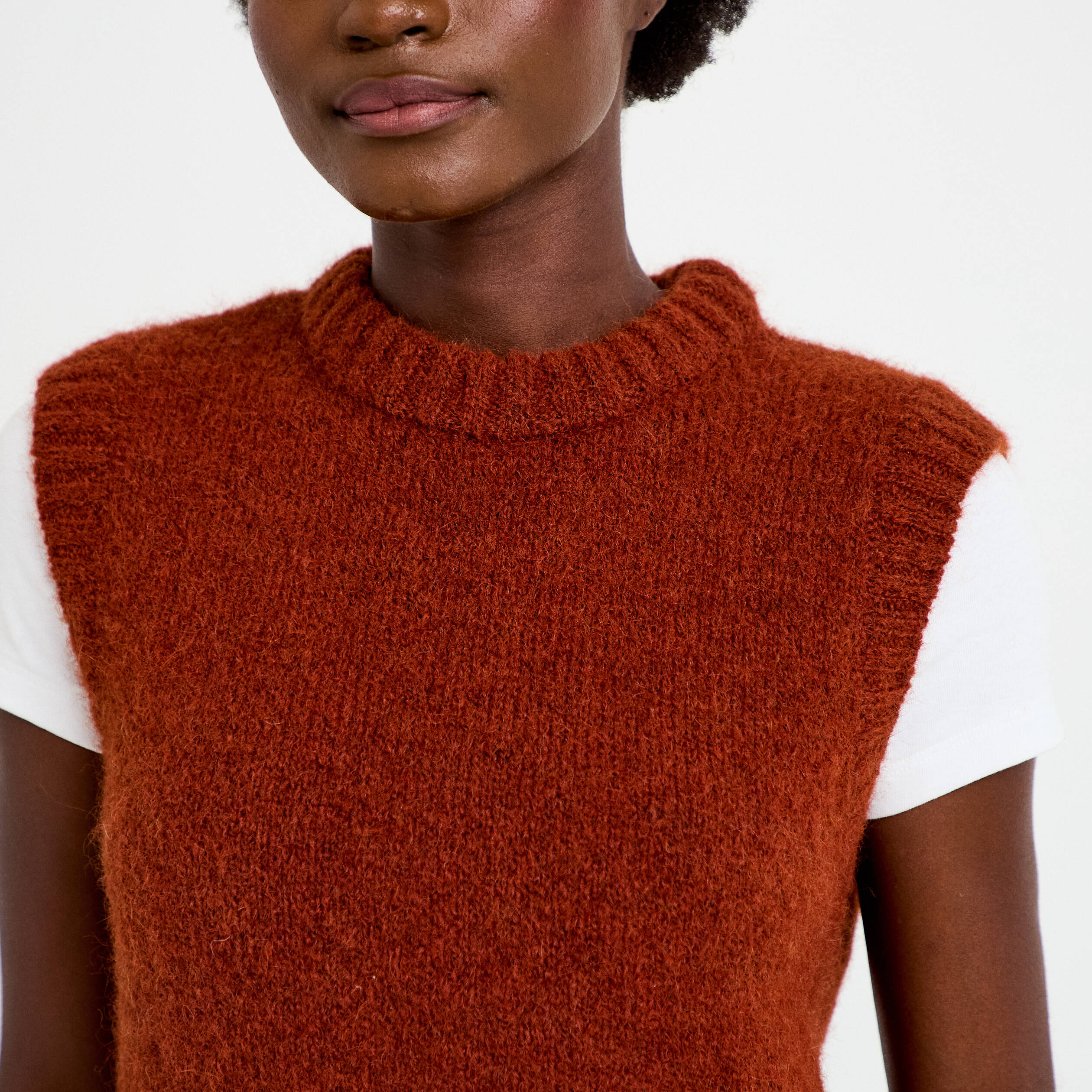 Pull sans manches marron cognac femme