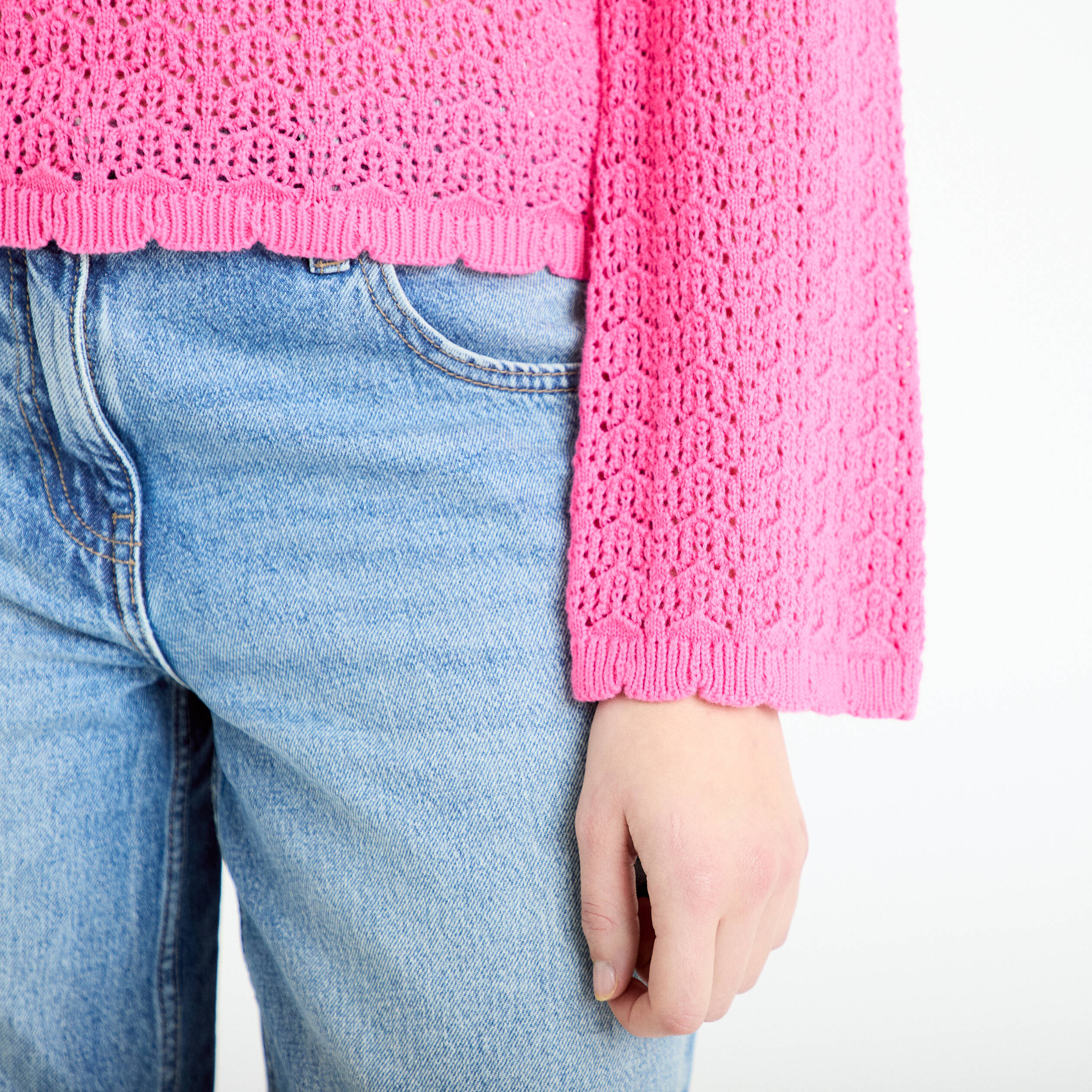 Pull ajour&eacute; rose fushia femme