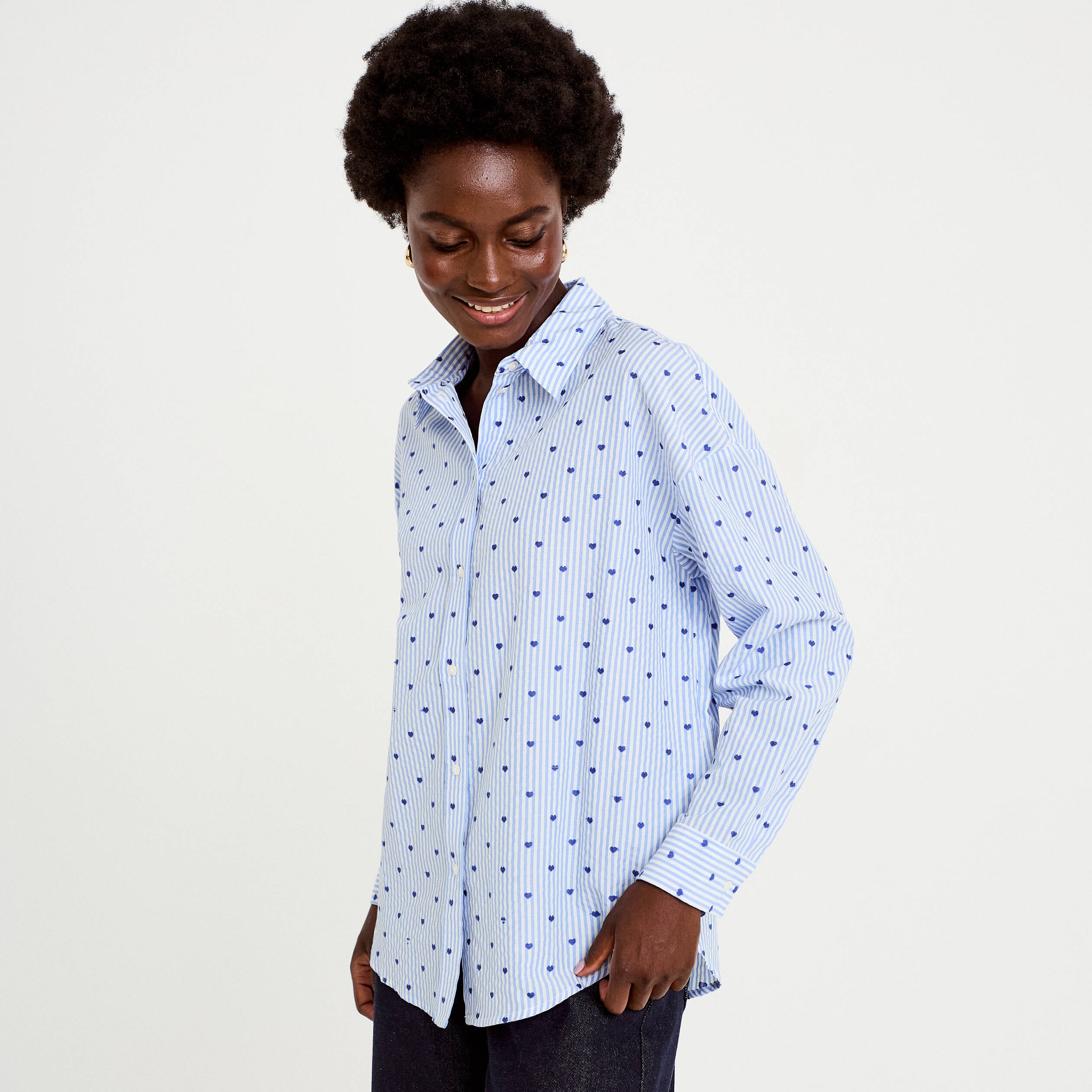 Chemise oversize manches longues bleu femme