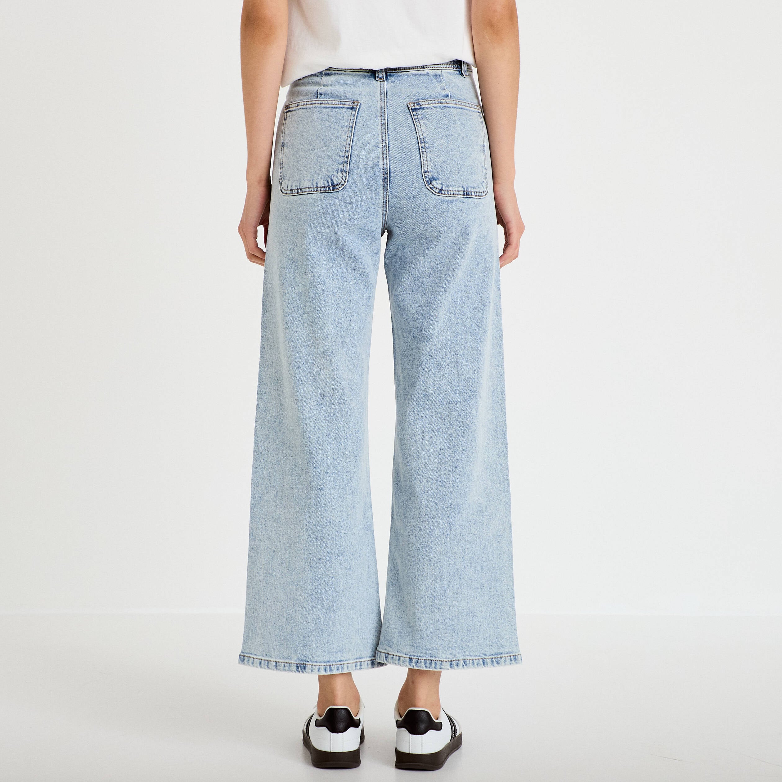 Jean wide leg cropped taille haute denim triple stone femme