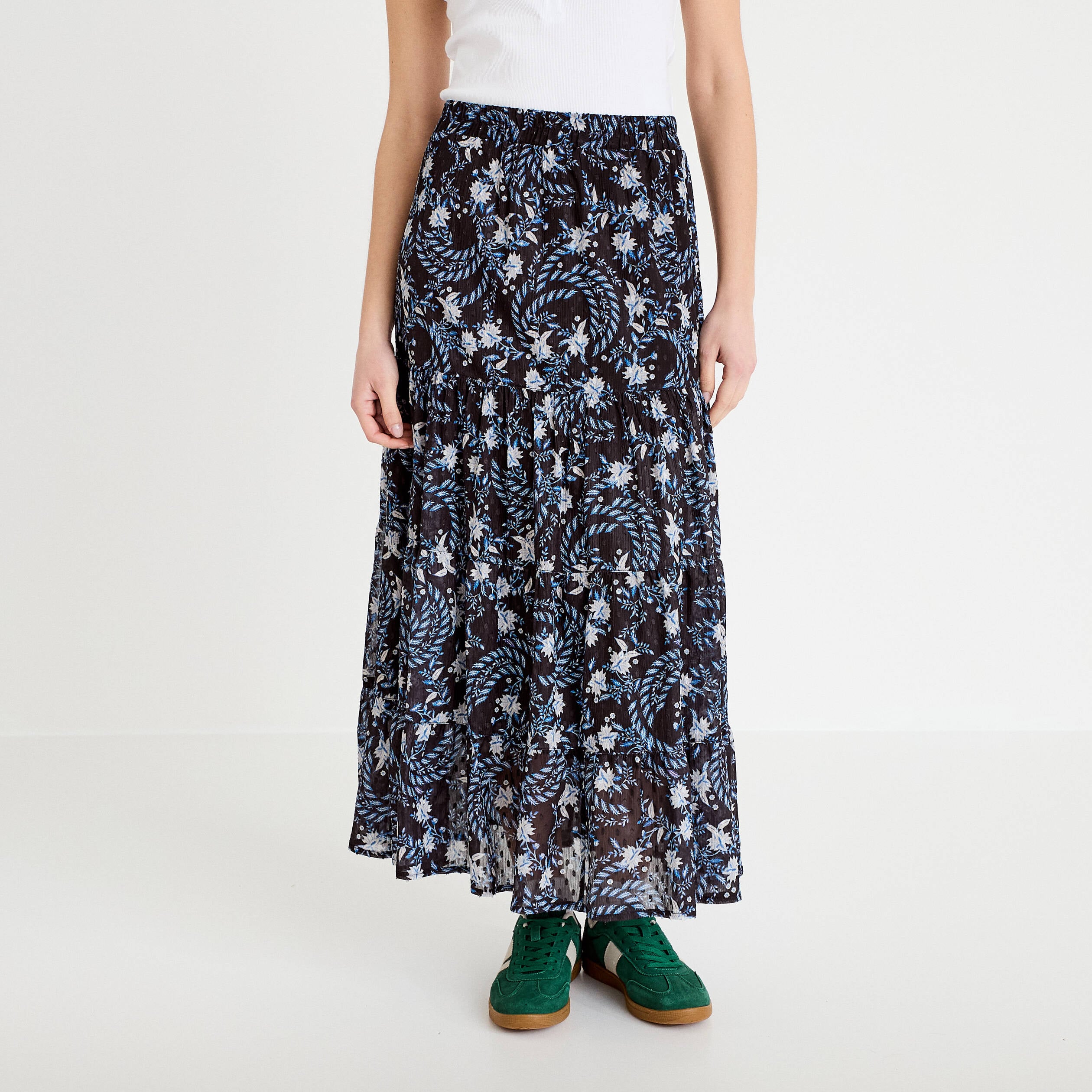 Jupe longue fluide noir femme
