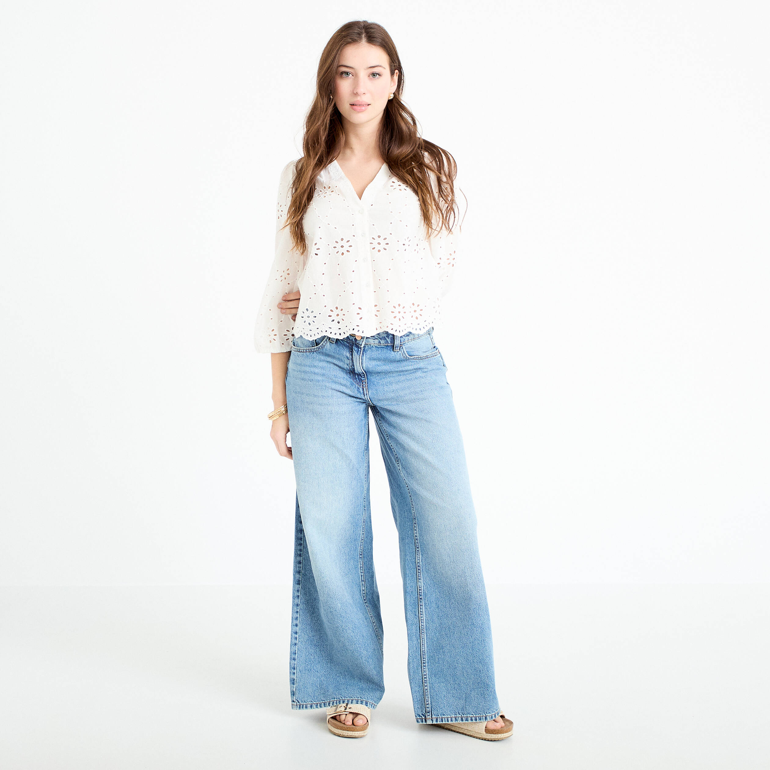 Blouse broderie anglaise ecru femme