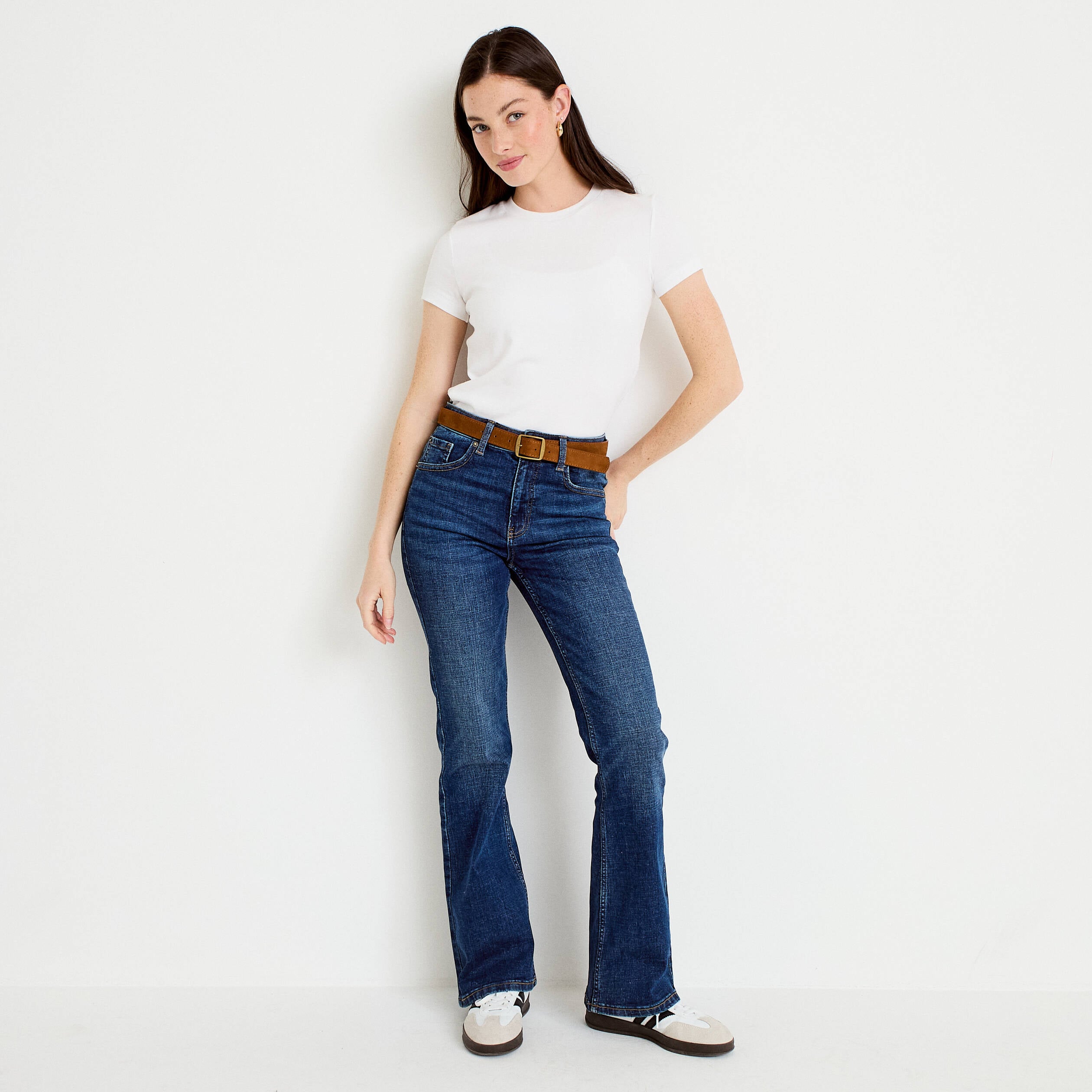Jean bootcut avec ceinture amovible denim stone femme
