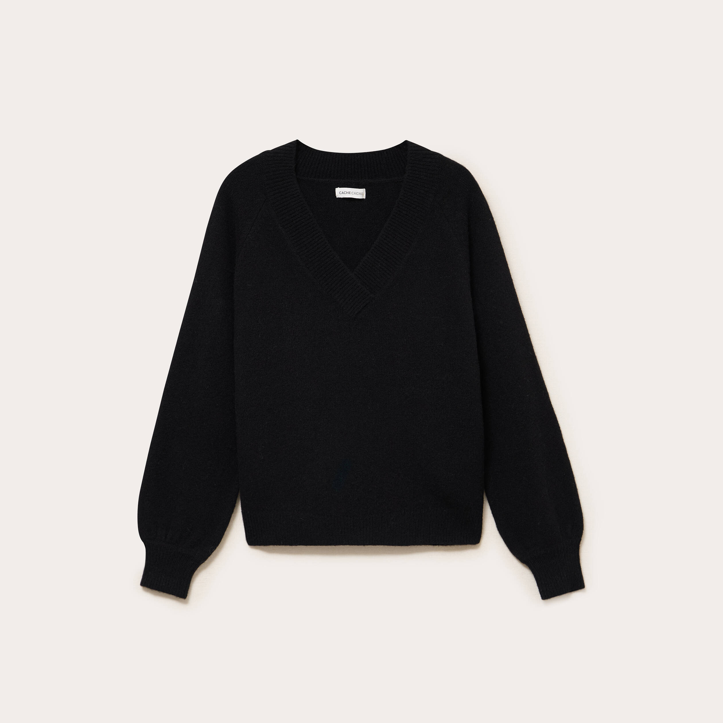 Pull col v manches longues noir femme