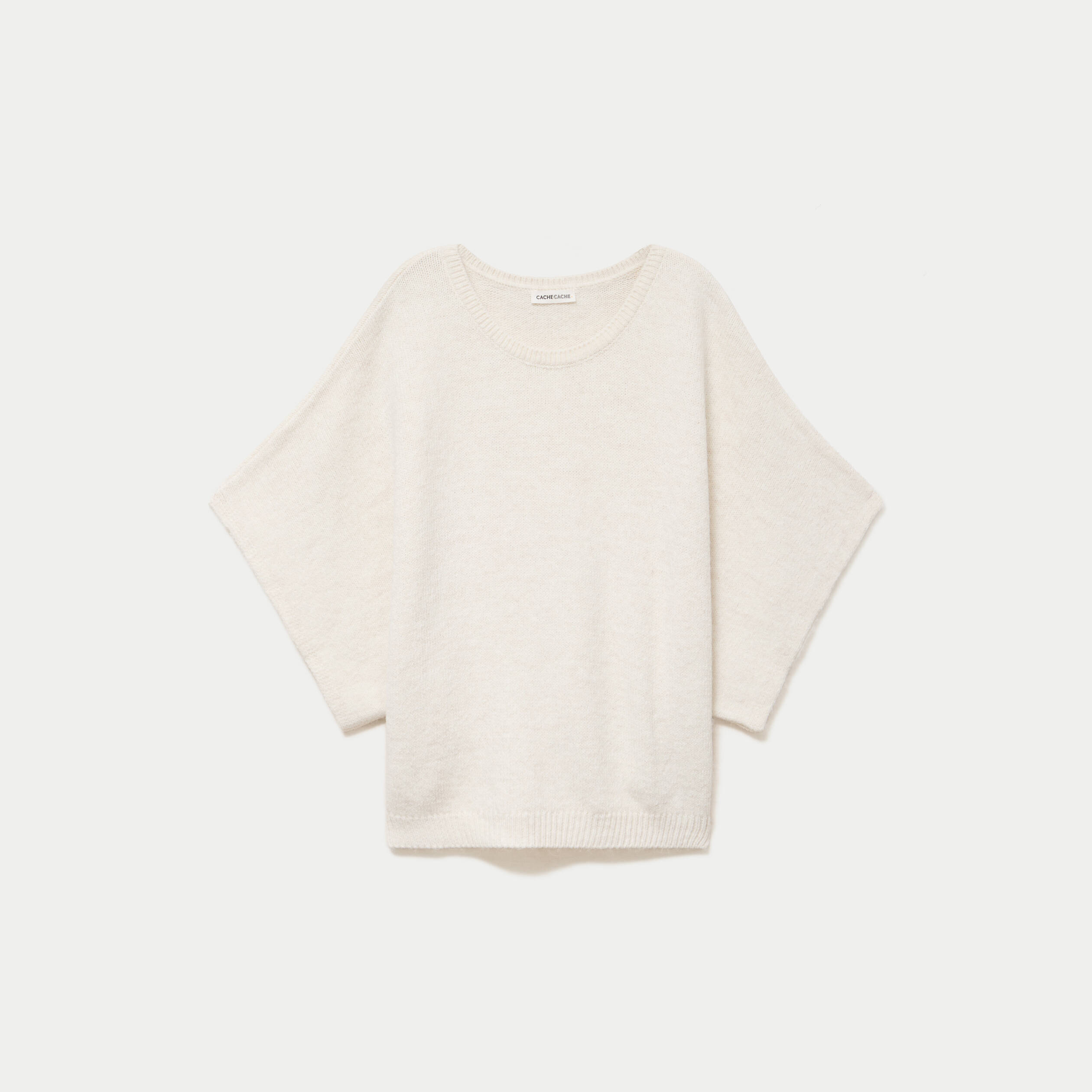 Pull oversize col rond manches courtes ecru femme