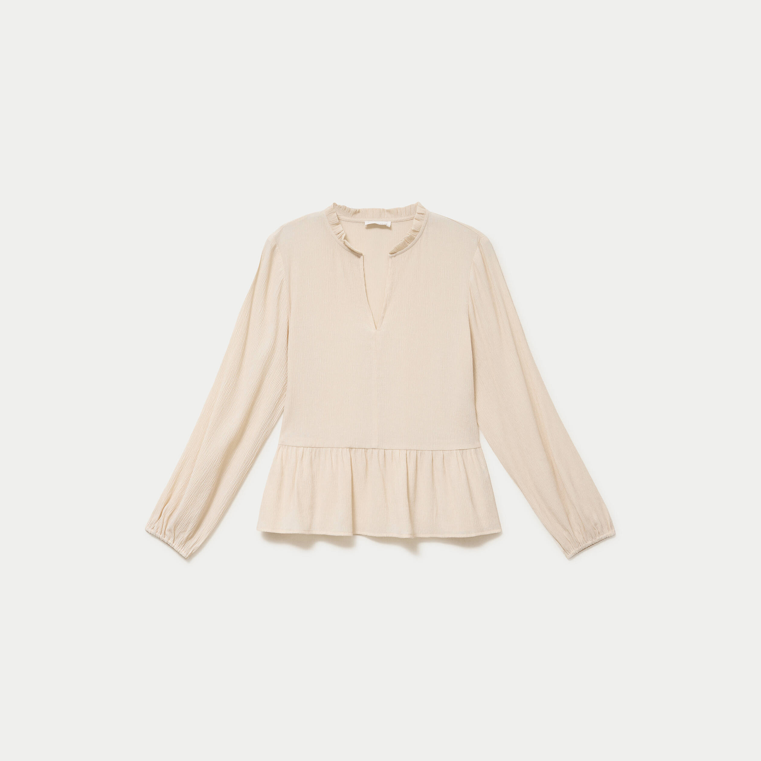 Blouse ample col v manches longues beige femme