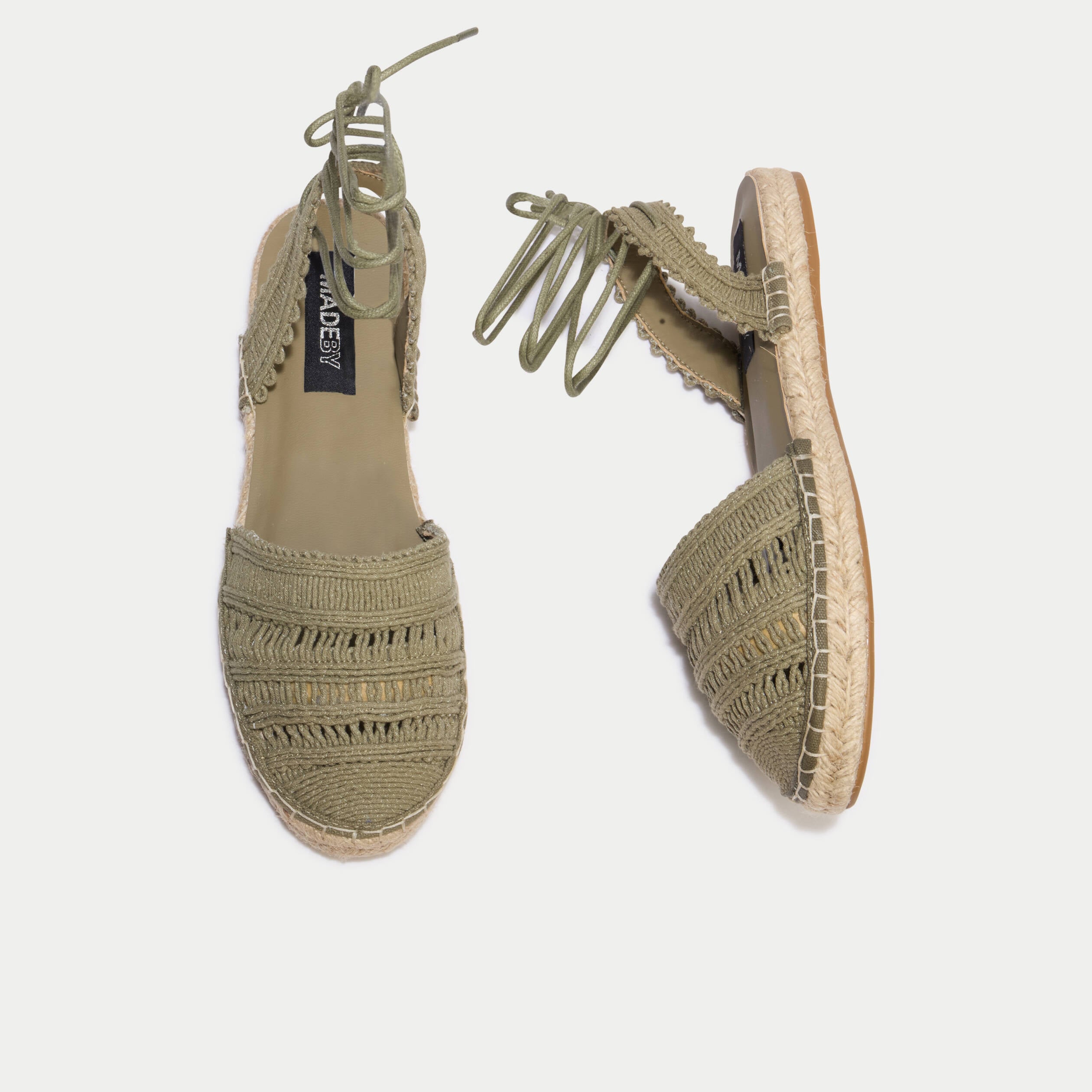 Sandales aspect chin&eacute; vert kaki femme