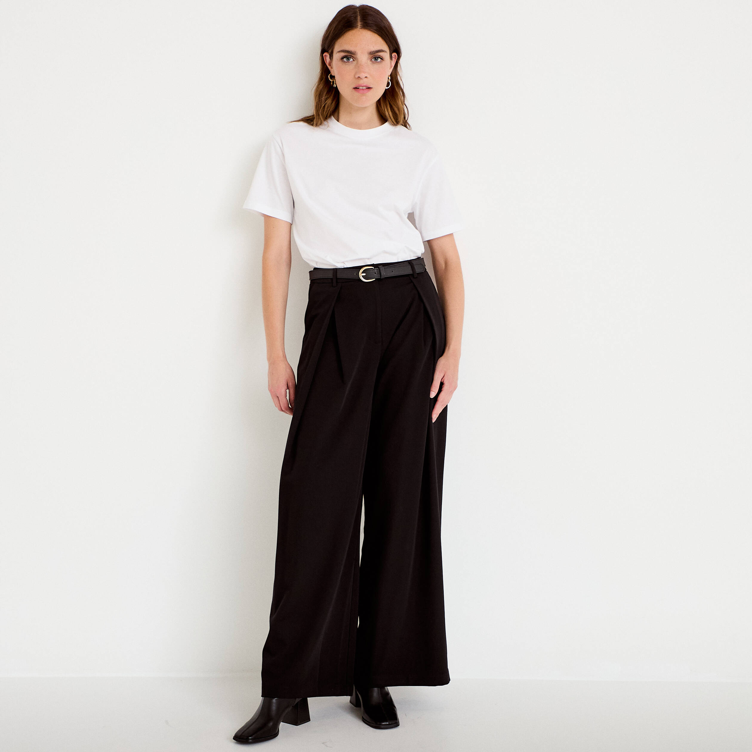 Pantalon bootcut ceinture amovible noir femme