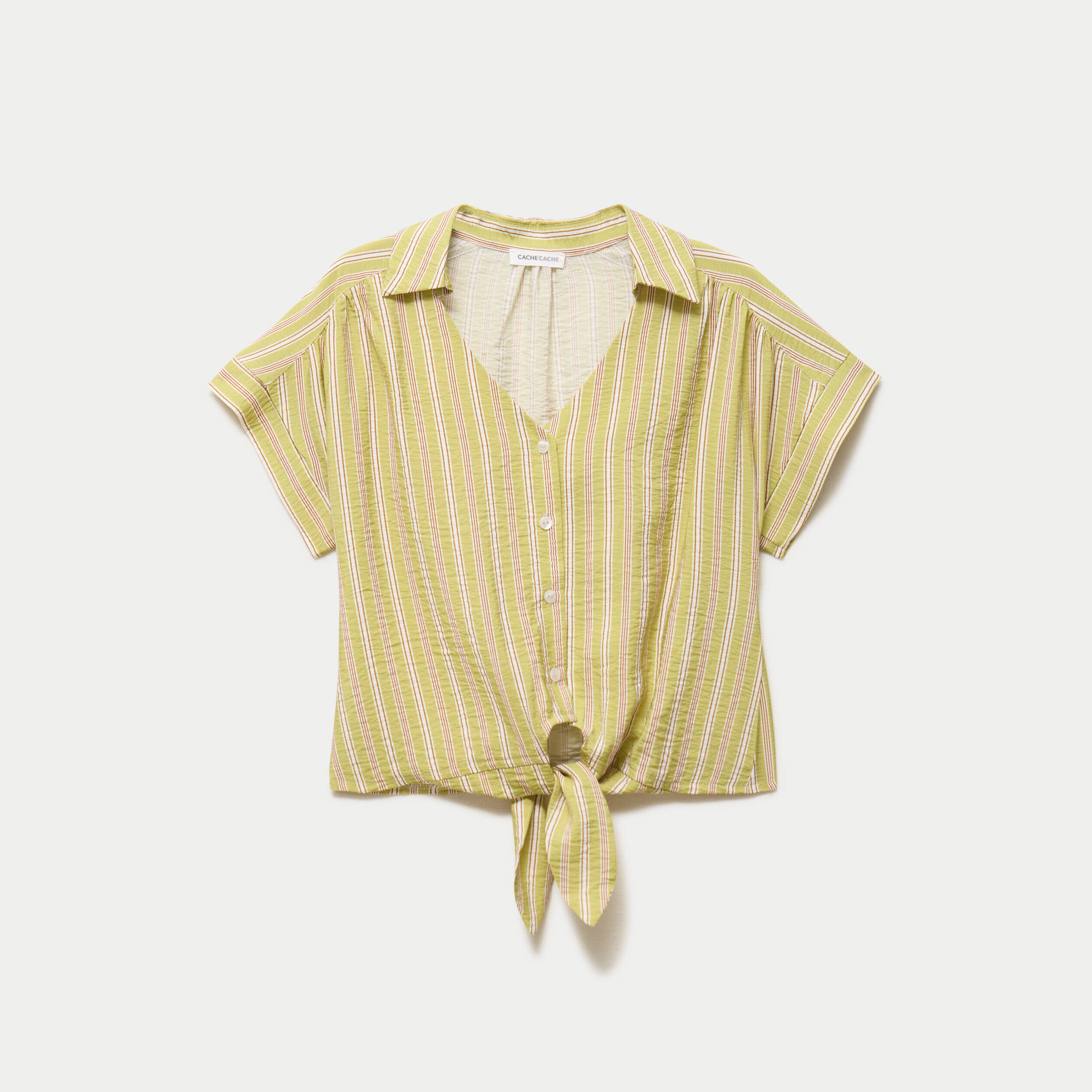 Chemise droite cropped col classique vert kaki femme