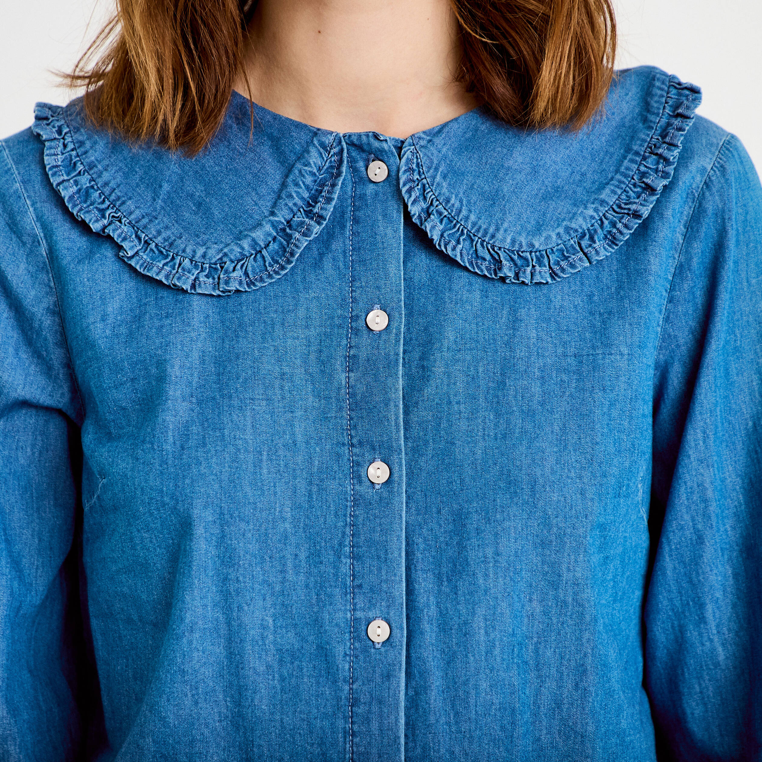 Blouse col claudine denim double stone femme