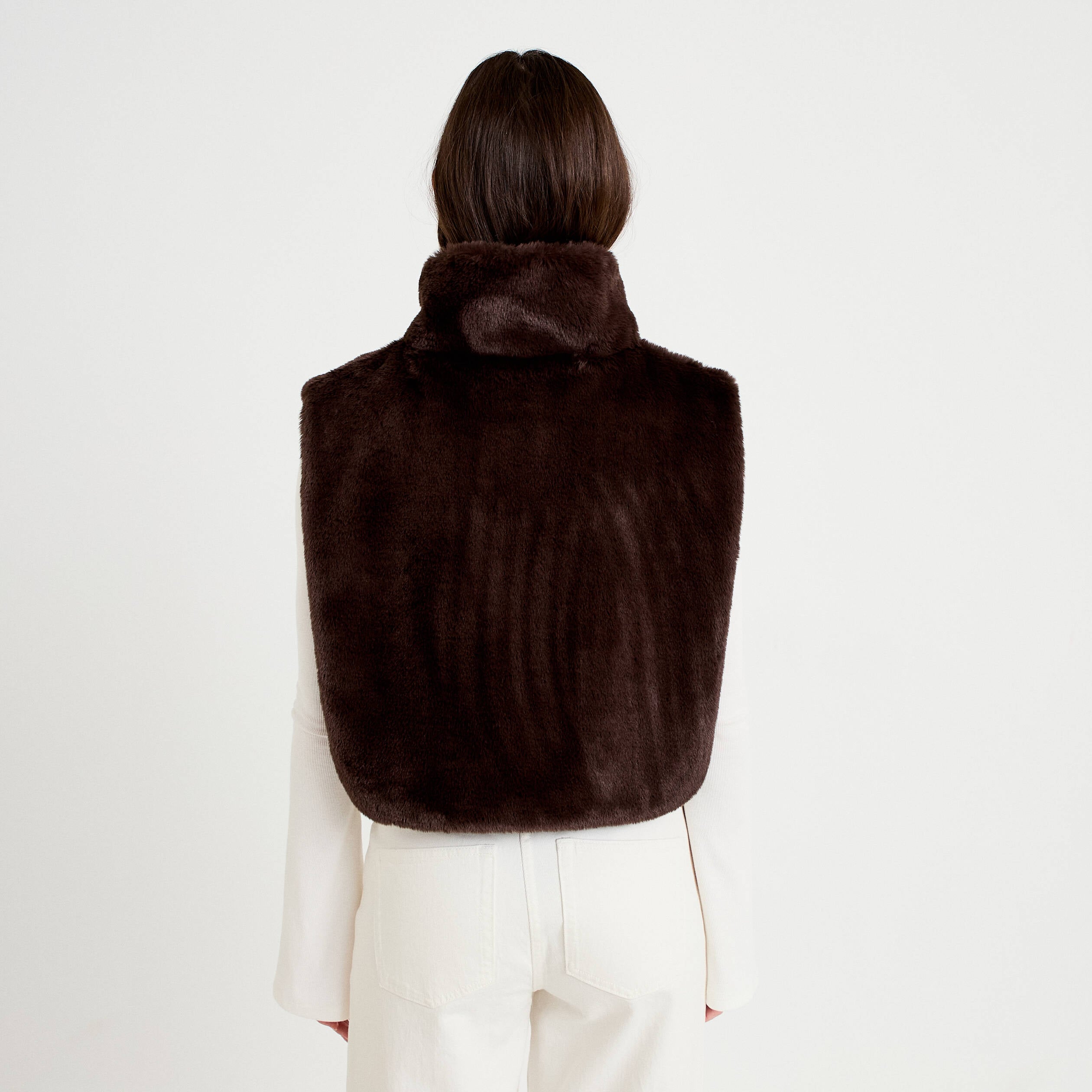 Cache-cou en fausse fourrure marron fonc&eacute; femme