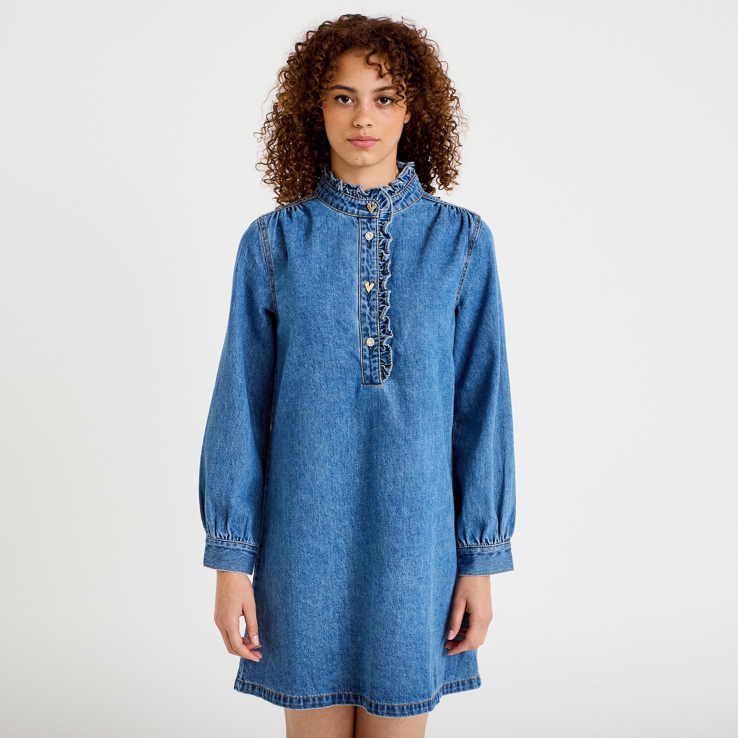 Robe &eacute;vas&eacute;e jean col montant denim double stone femme