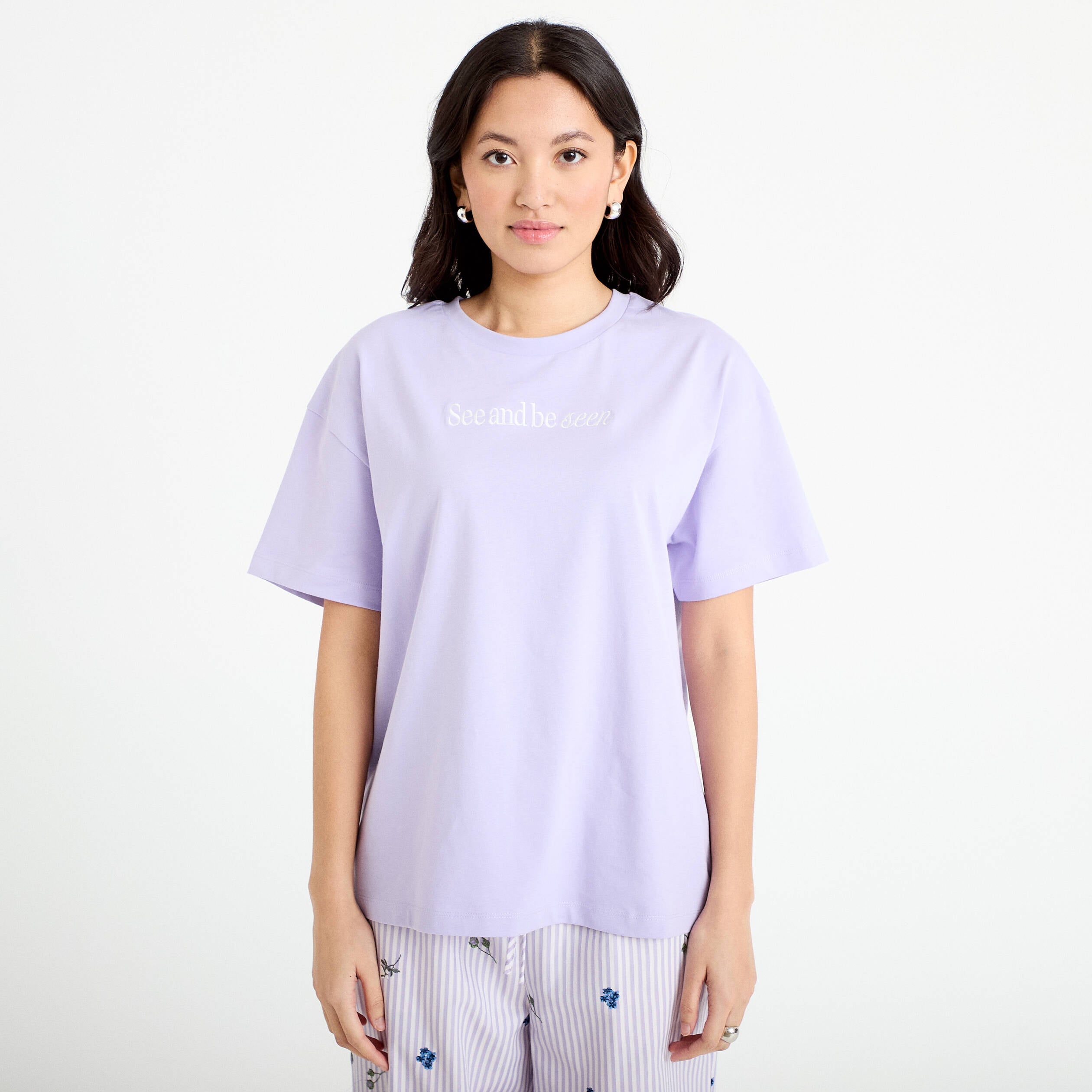 T-shirt oversize brod&eacute; Bridgerton parme femme