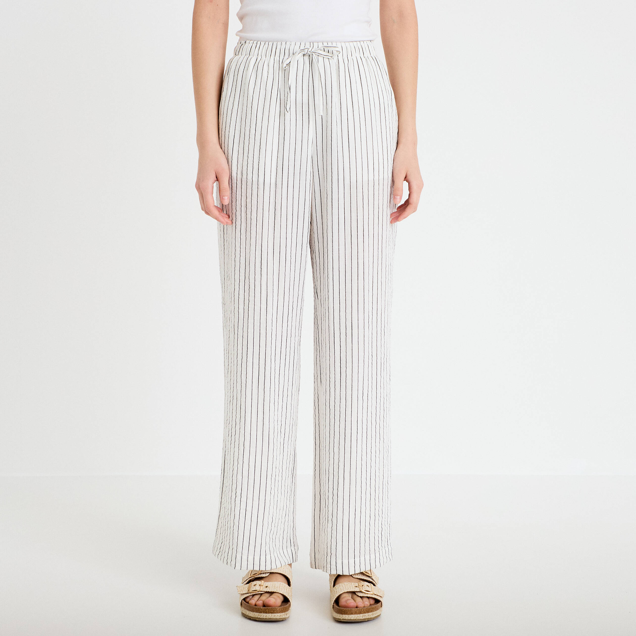 Pantalon large taille standard blanc femme