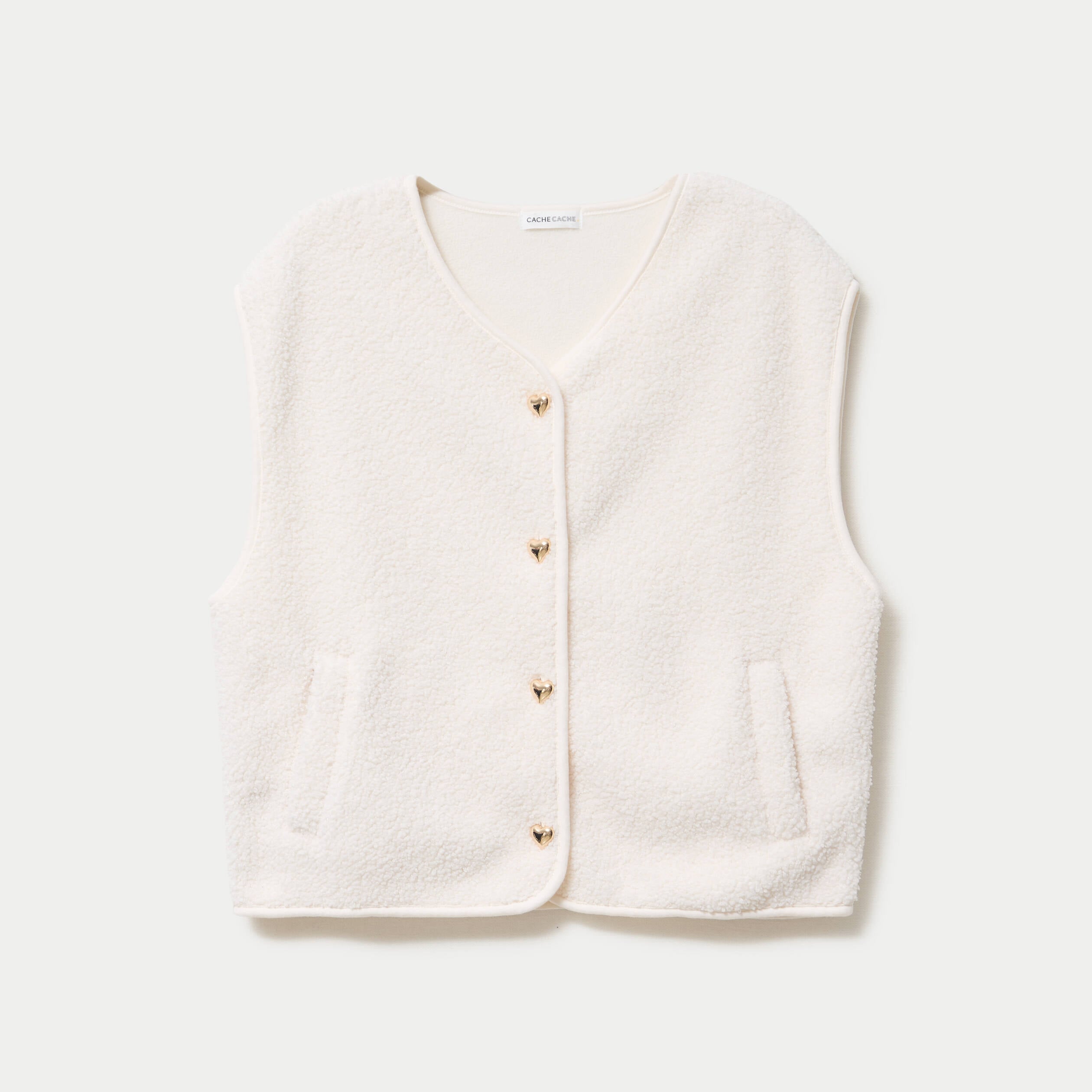 Gilet sans manches effet polaire ecru femme