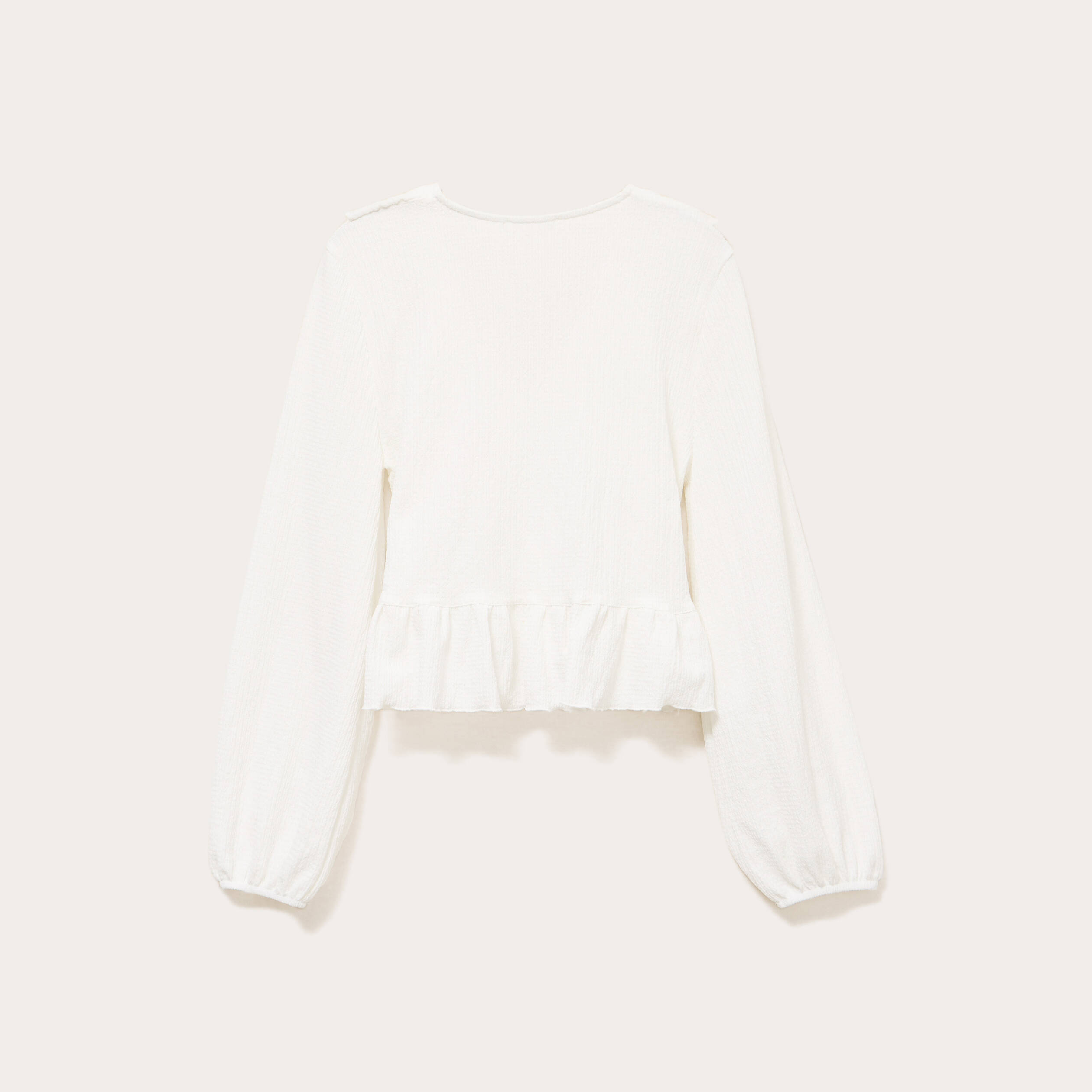 Blouse cropped grand col brod&eacute; ecru femme