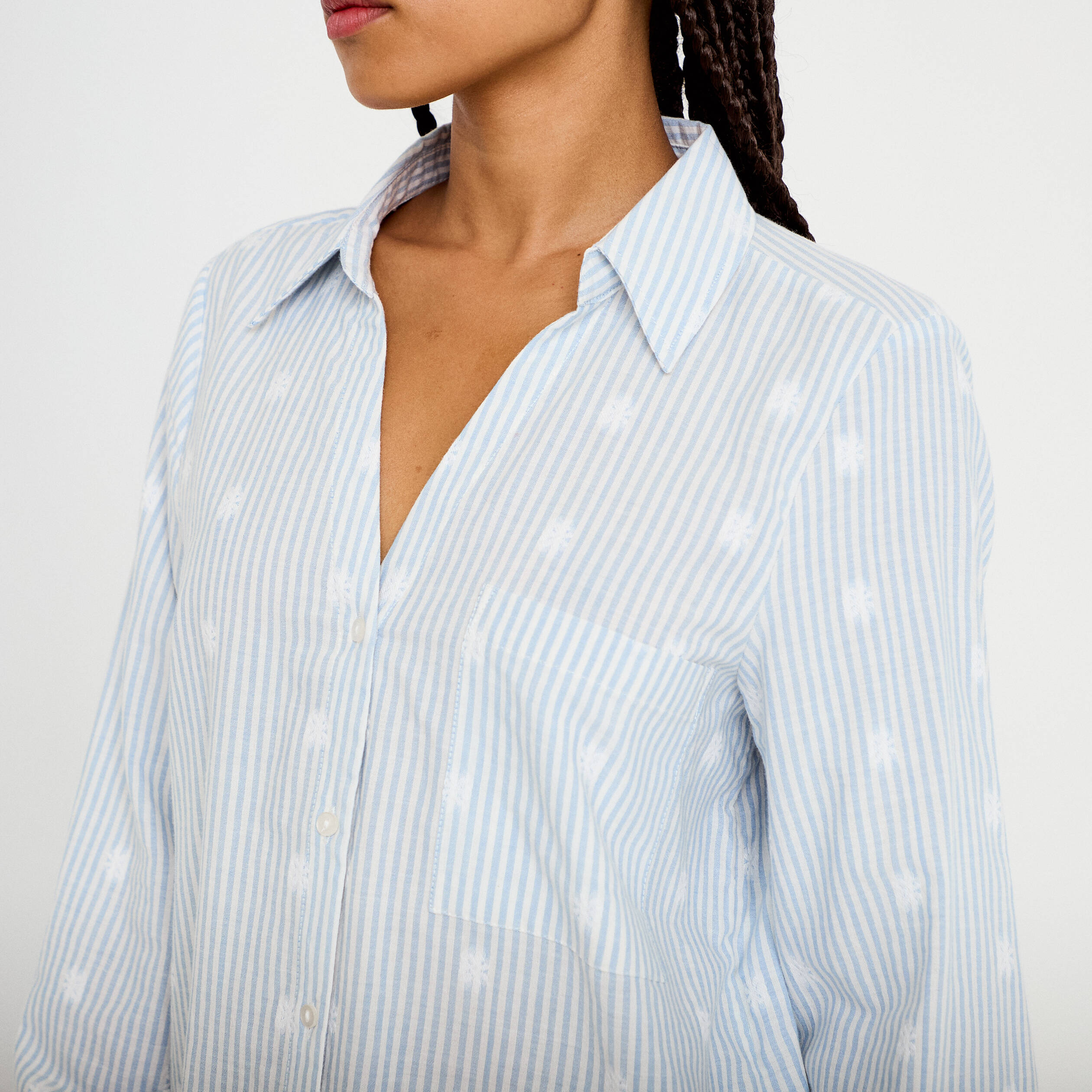 Chemise droite manches longues bleu clair femme