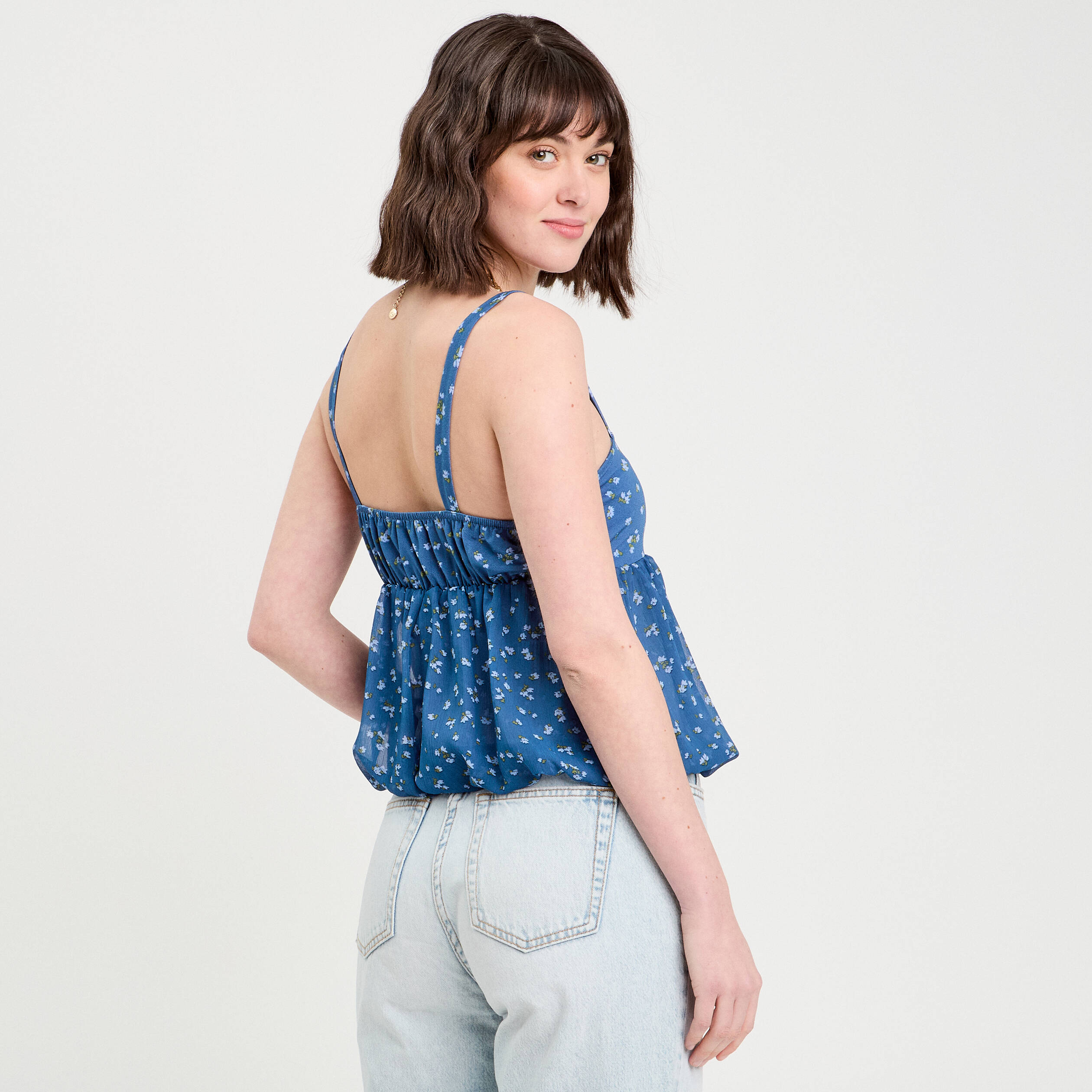 Top bretelles fines bleu fonc&eacute; femme