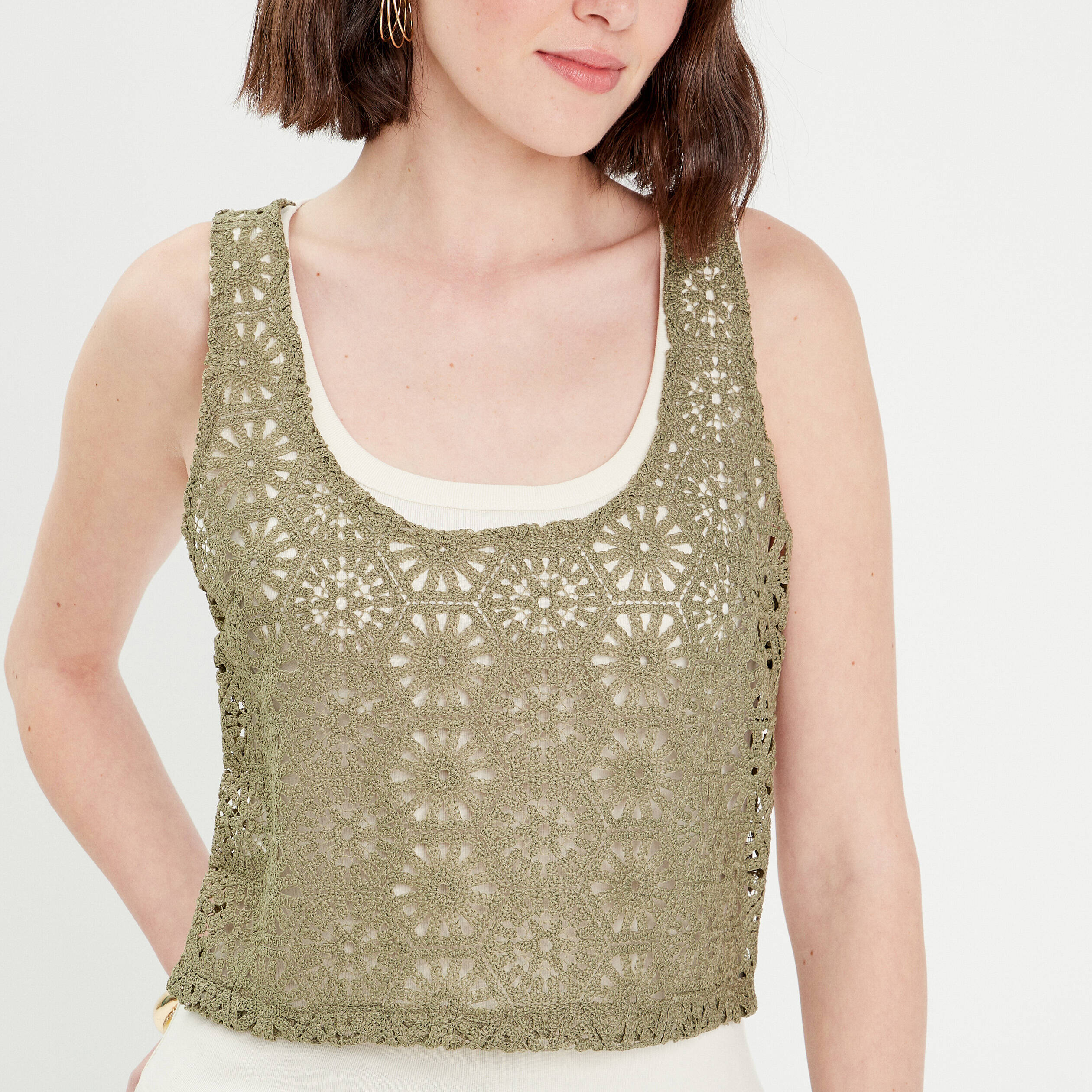 D&eacute;bardeur 2-en-1 crochet vert kaki femme