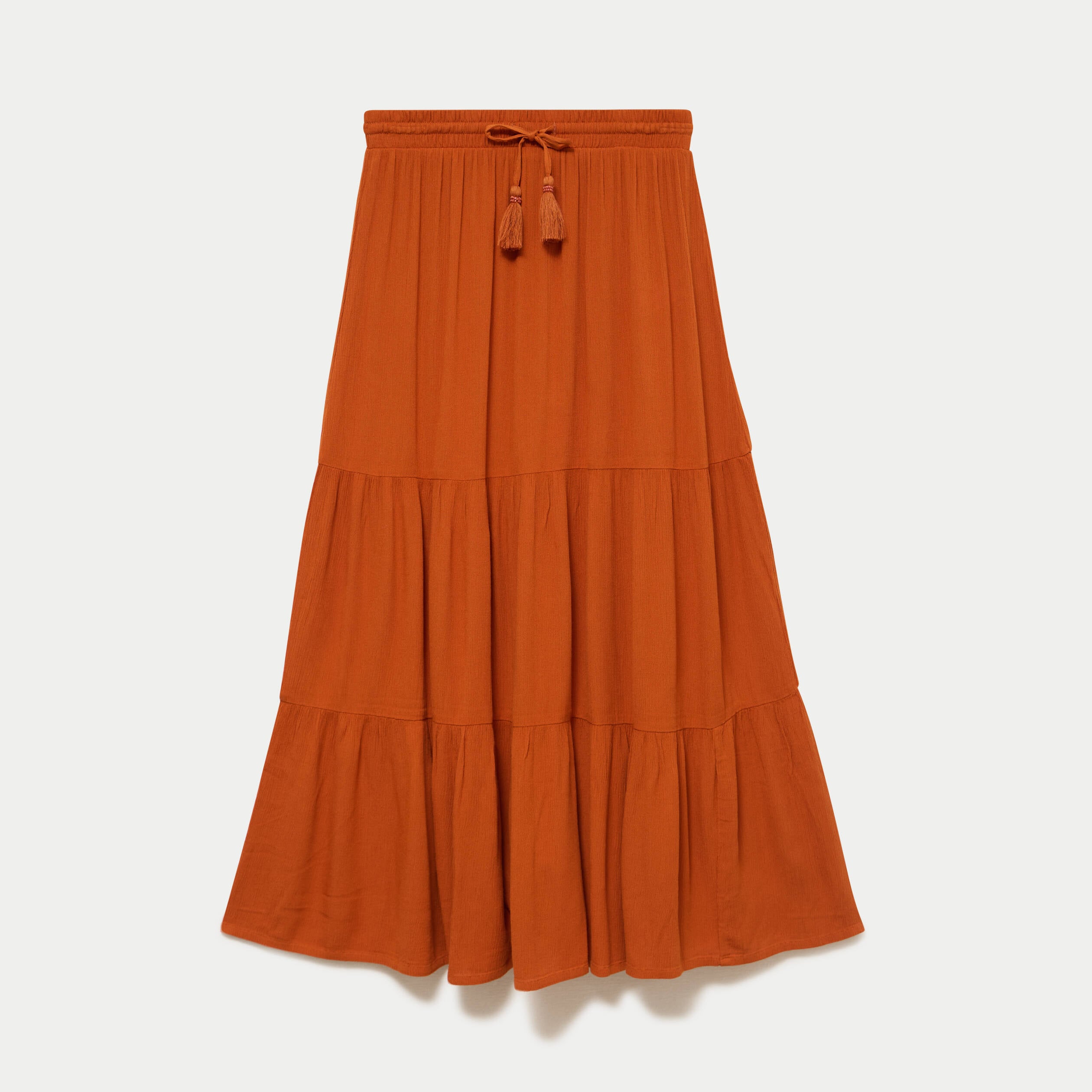 Jupe longue pliss&eacute;e &eacute;vas&eacute;e orange fonc&eacute; femme