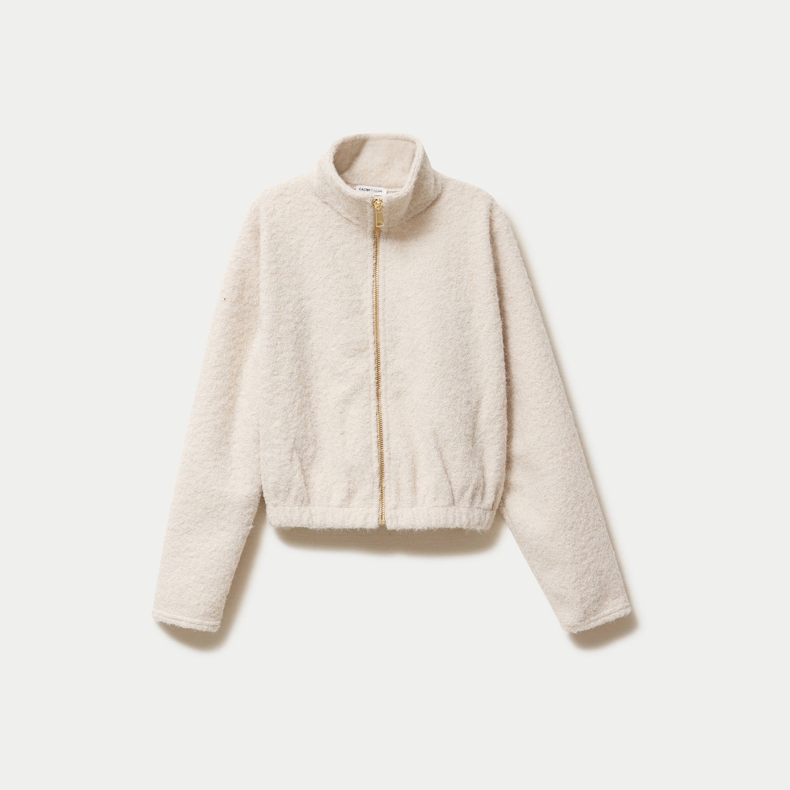 Veste zipp&eacute;e effet polaire beige femme