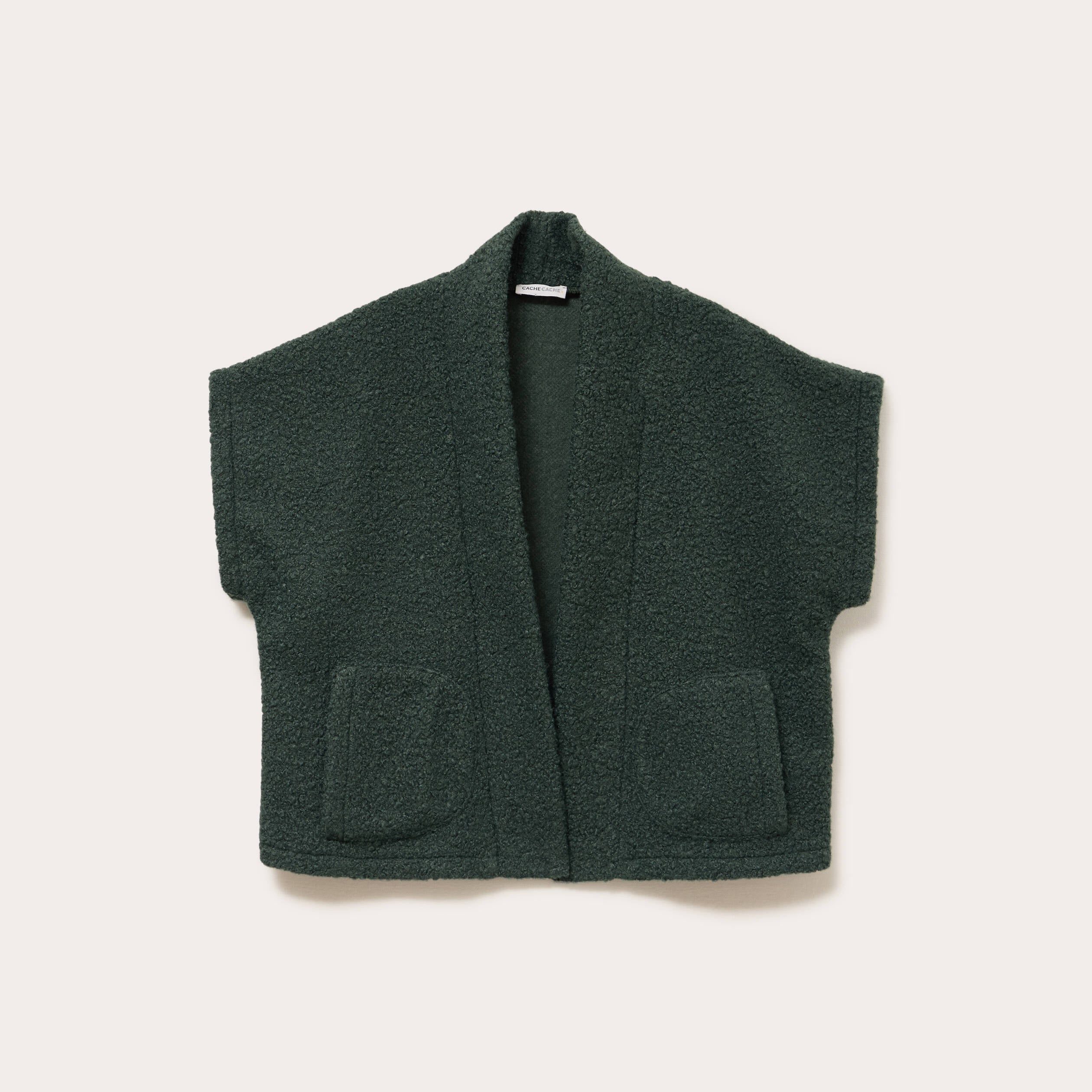 Gilet oversize cropped manches courtes vert fonc&eacute; femme