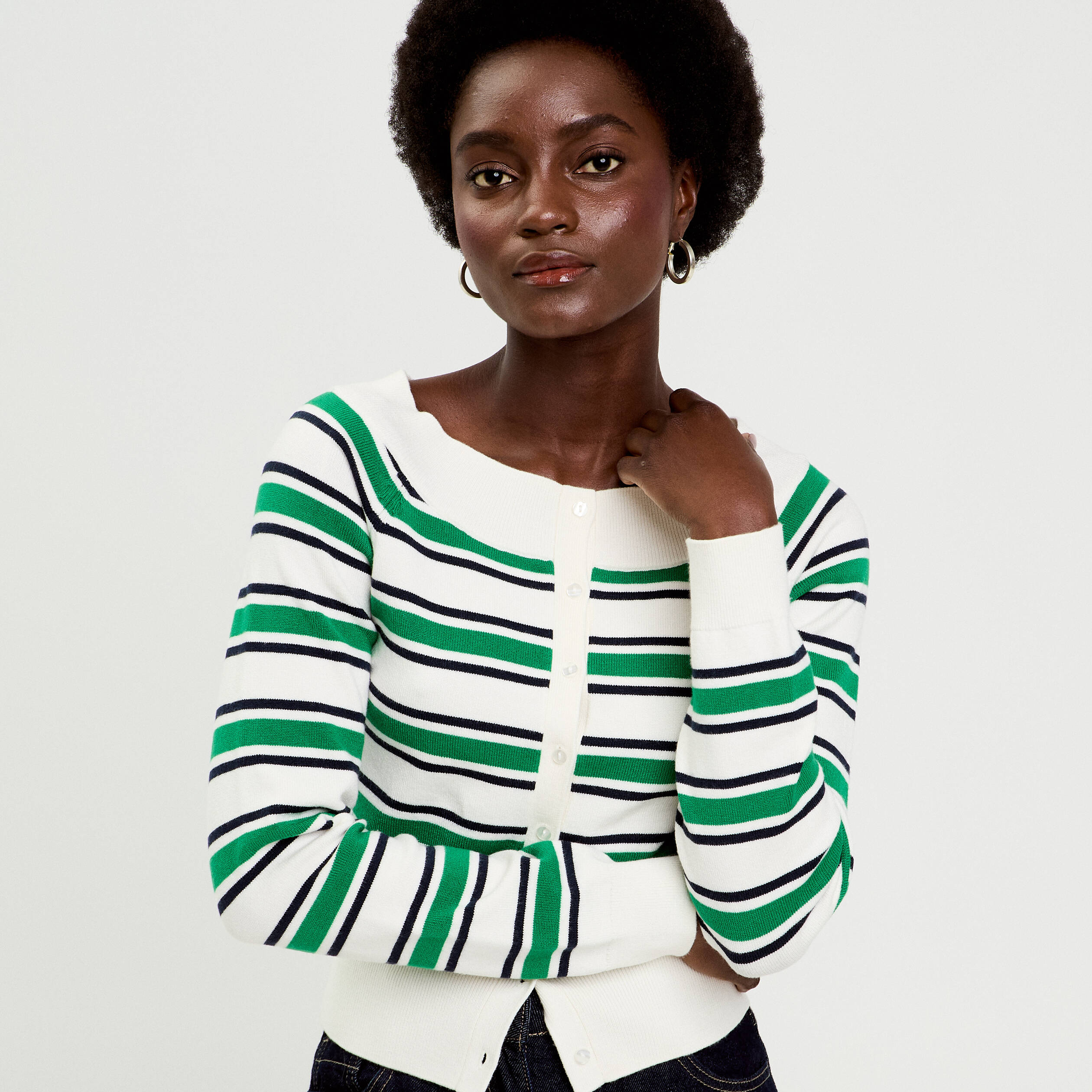 Gilet col bateau vert femme