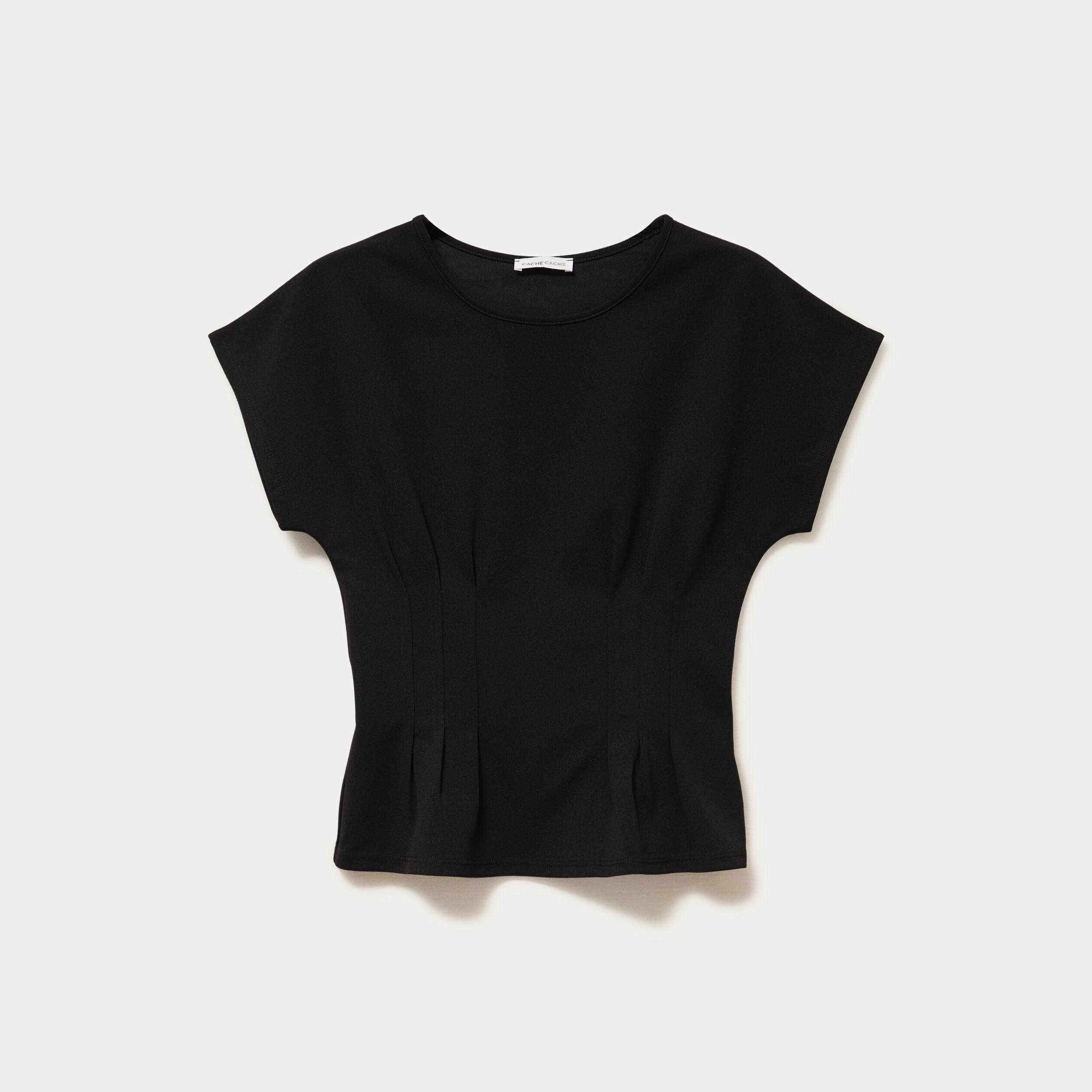 Top ajust&eacute; col rond manches courtes noir femme