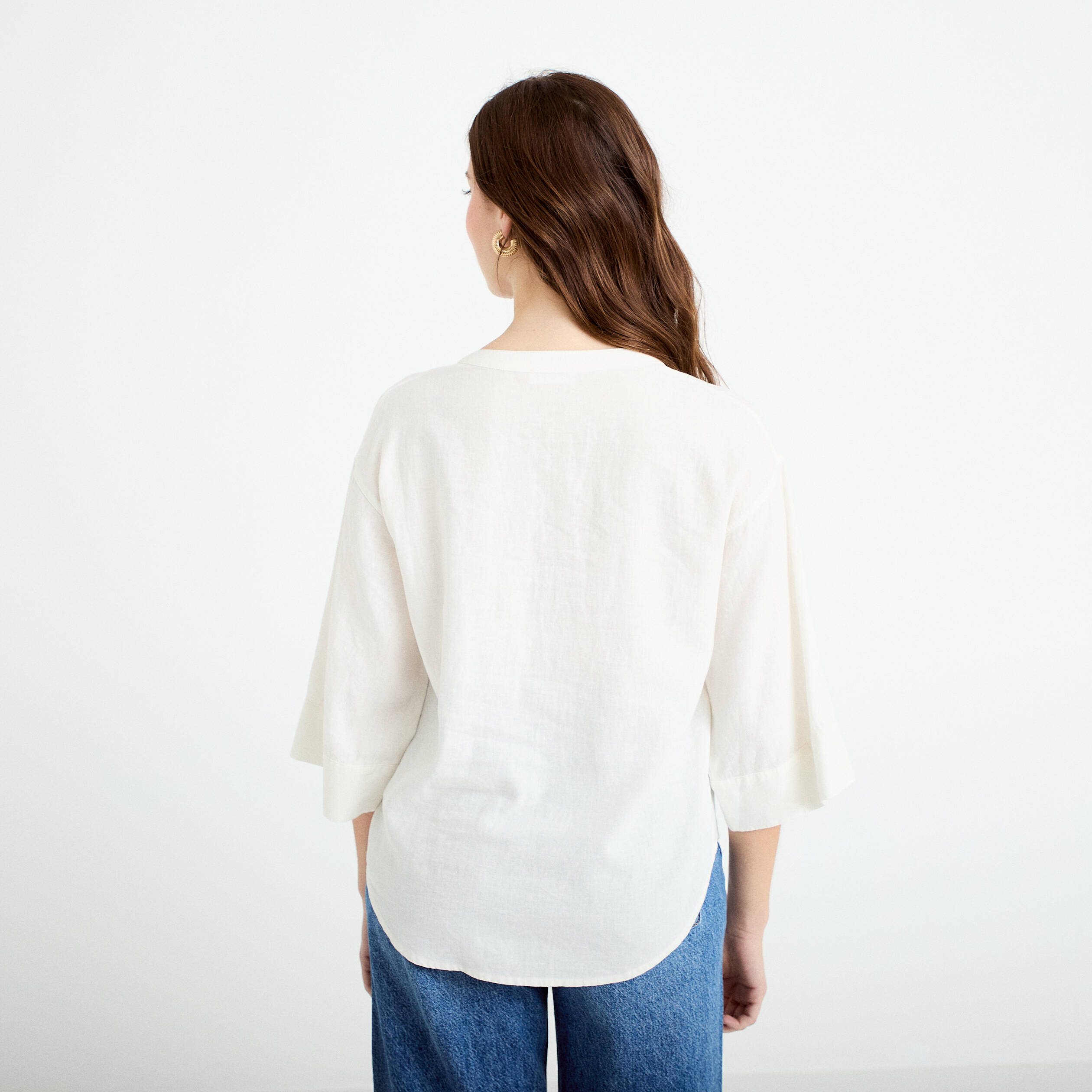 Blouse col V manches 3/4 ecru femme