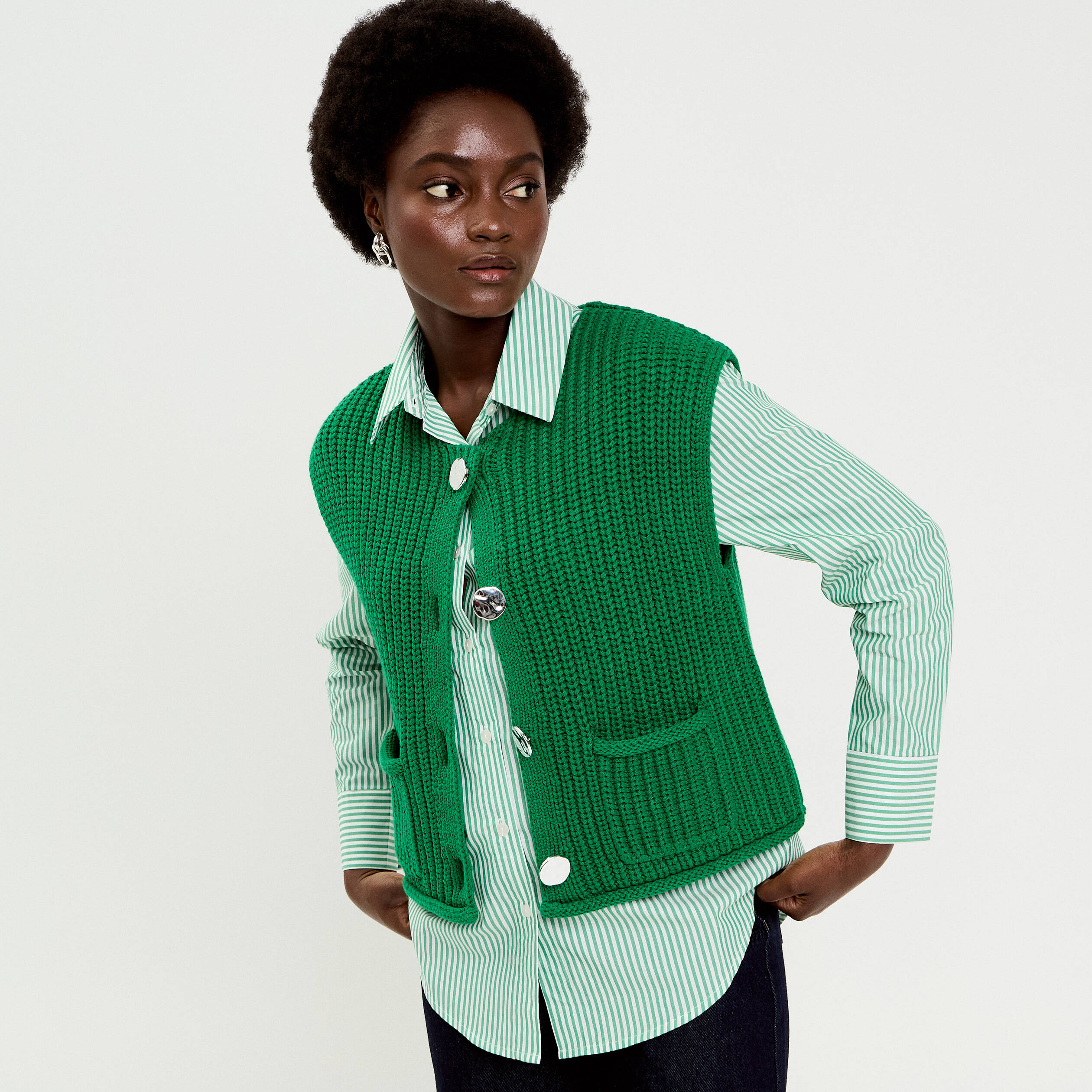 Gilet sans manches vert fonc&eacute; femme