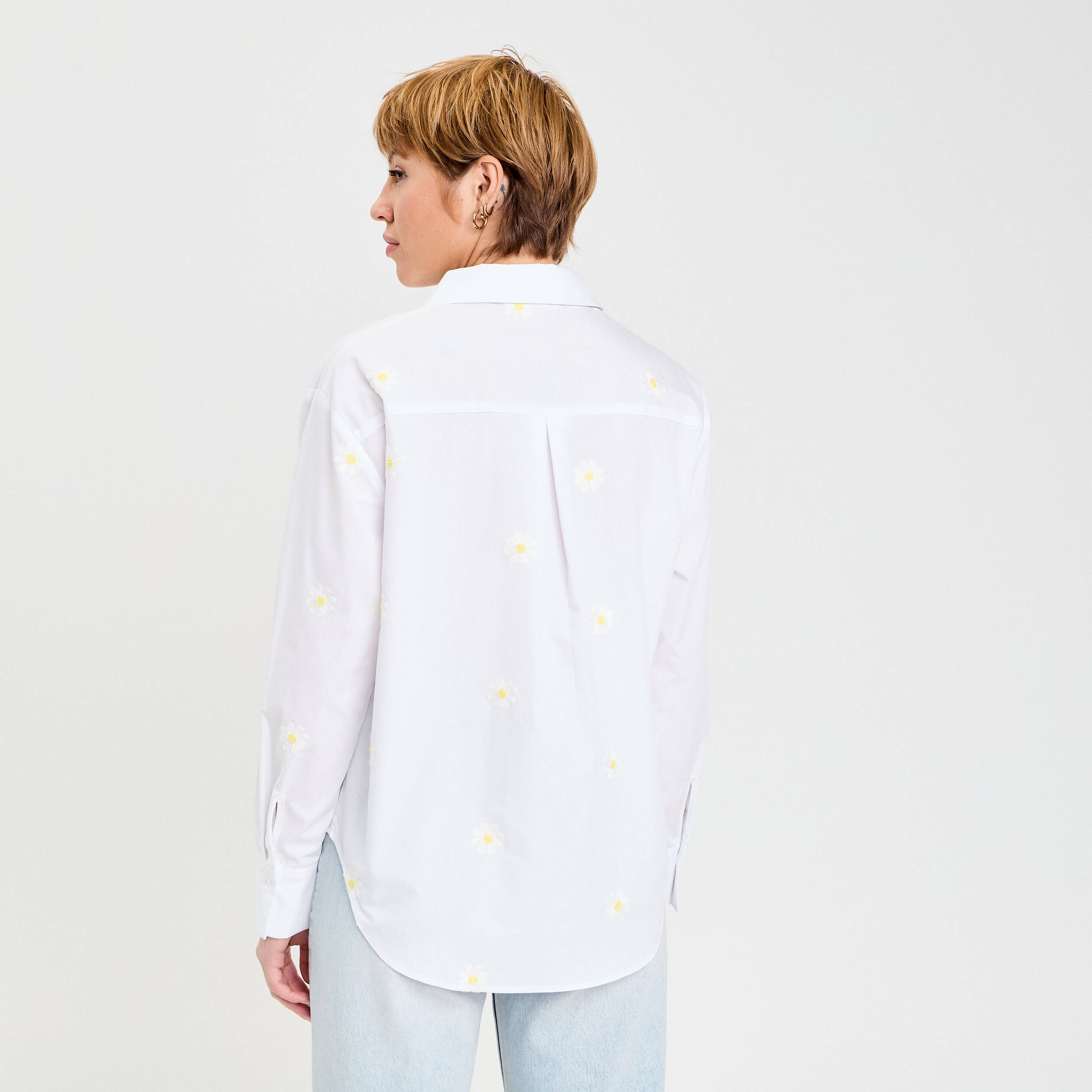 Chemise droite courte col classique blanc femme