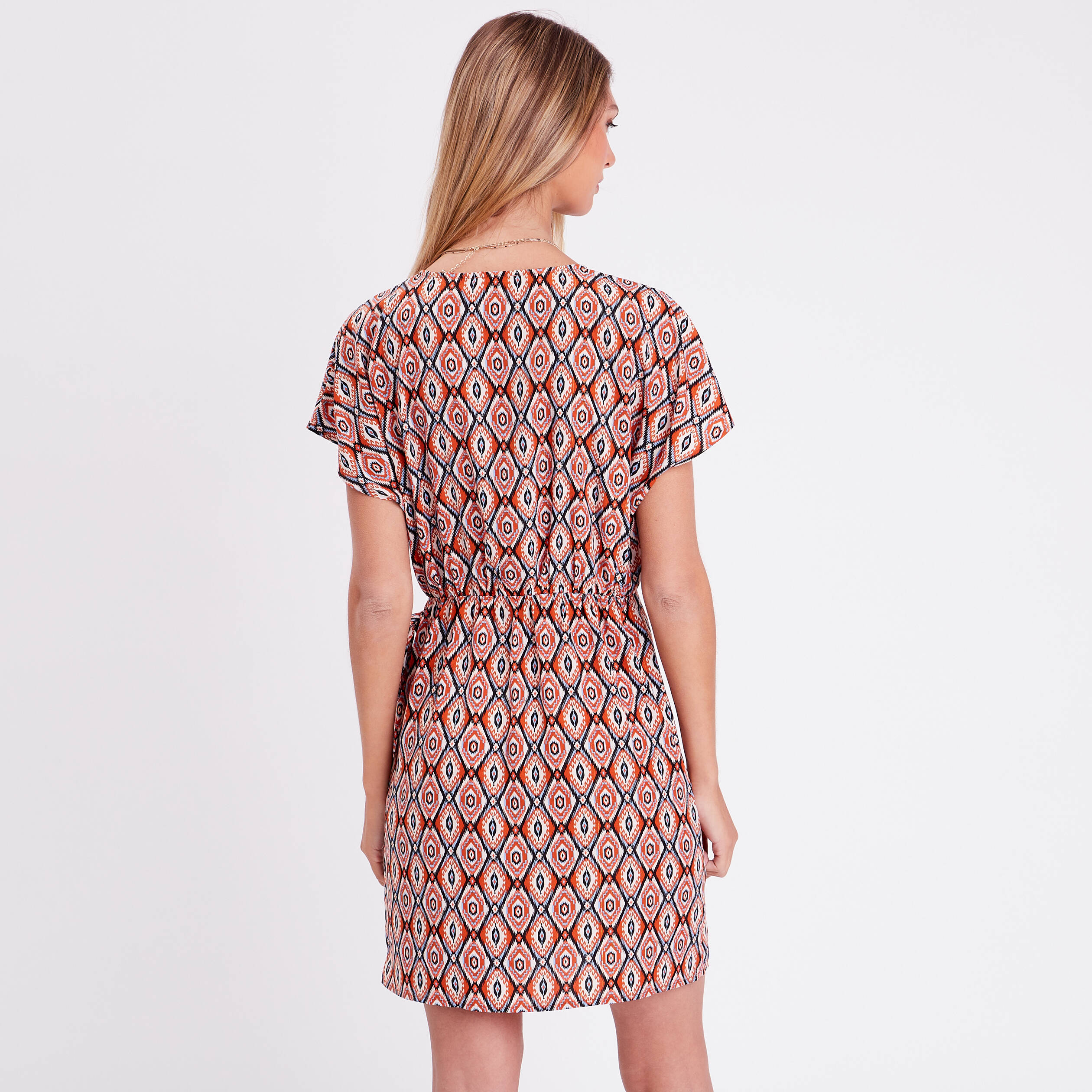 Robe portefeuille avec noeud beige femme