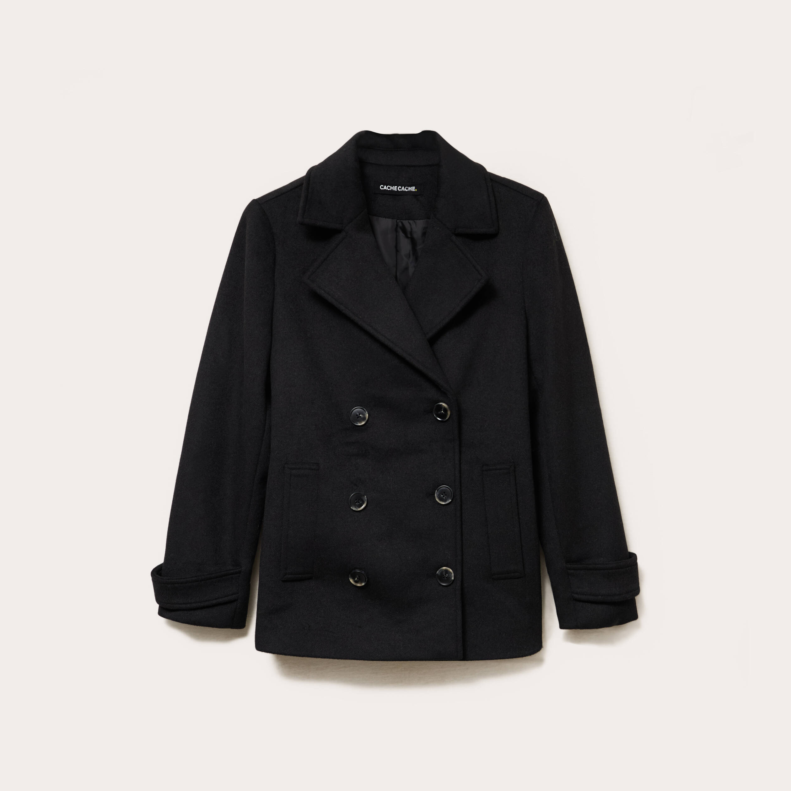 Caban col tailleur manches longues noir femme