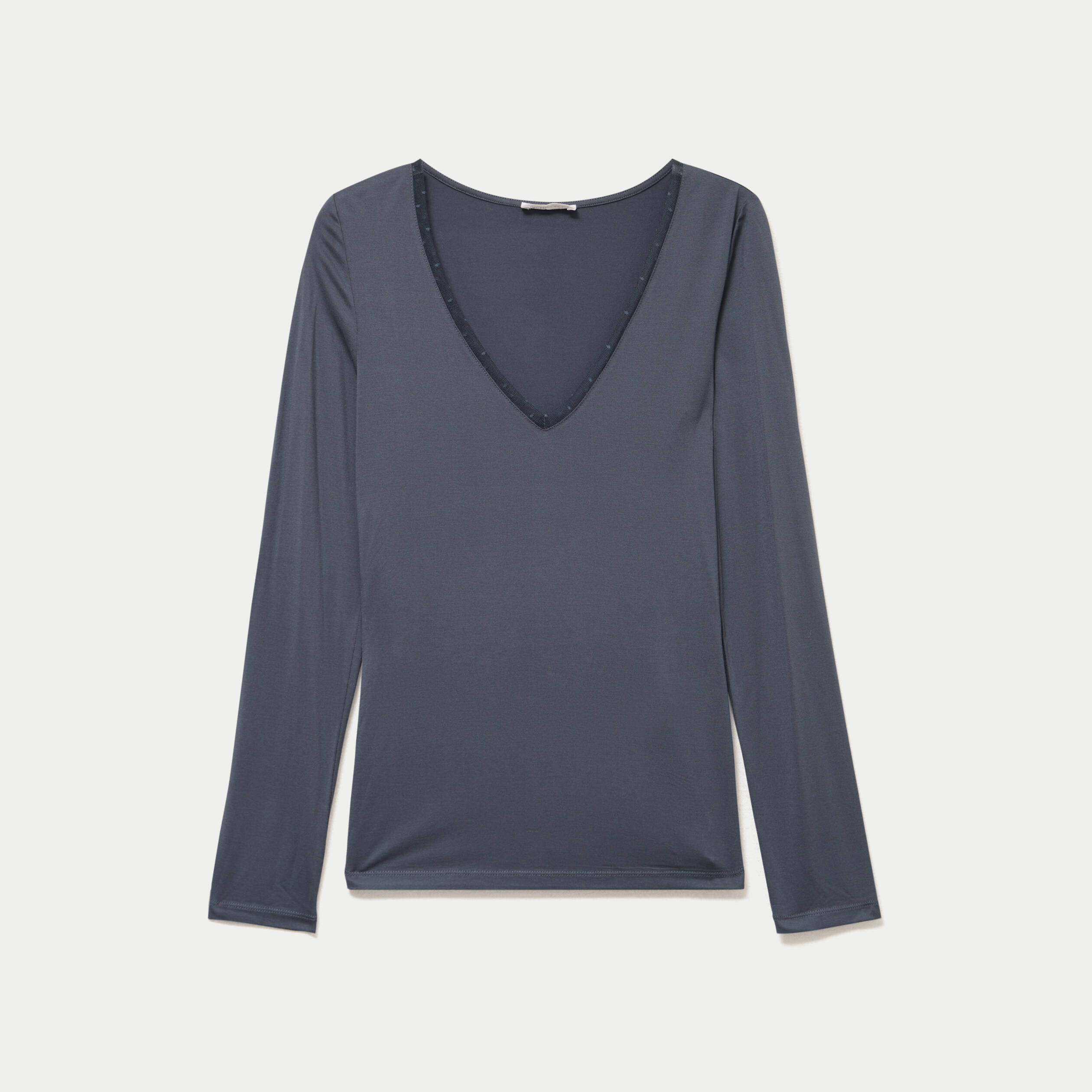 T-shirt thermique col en V plumetis gris femme