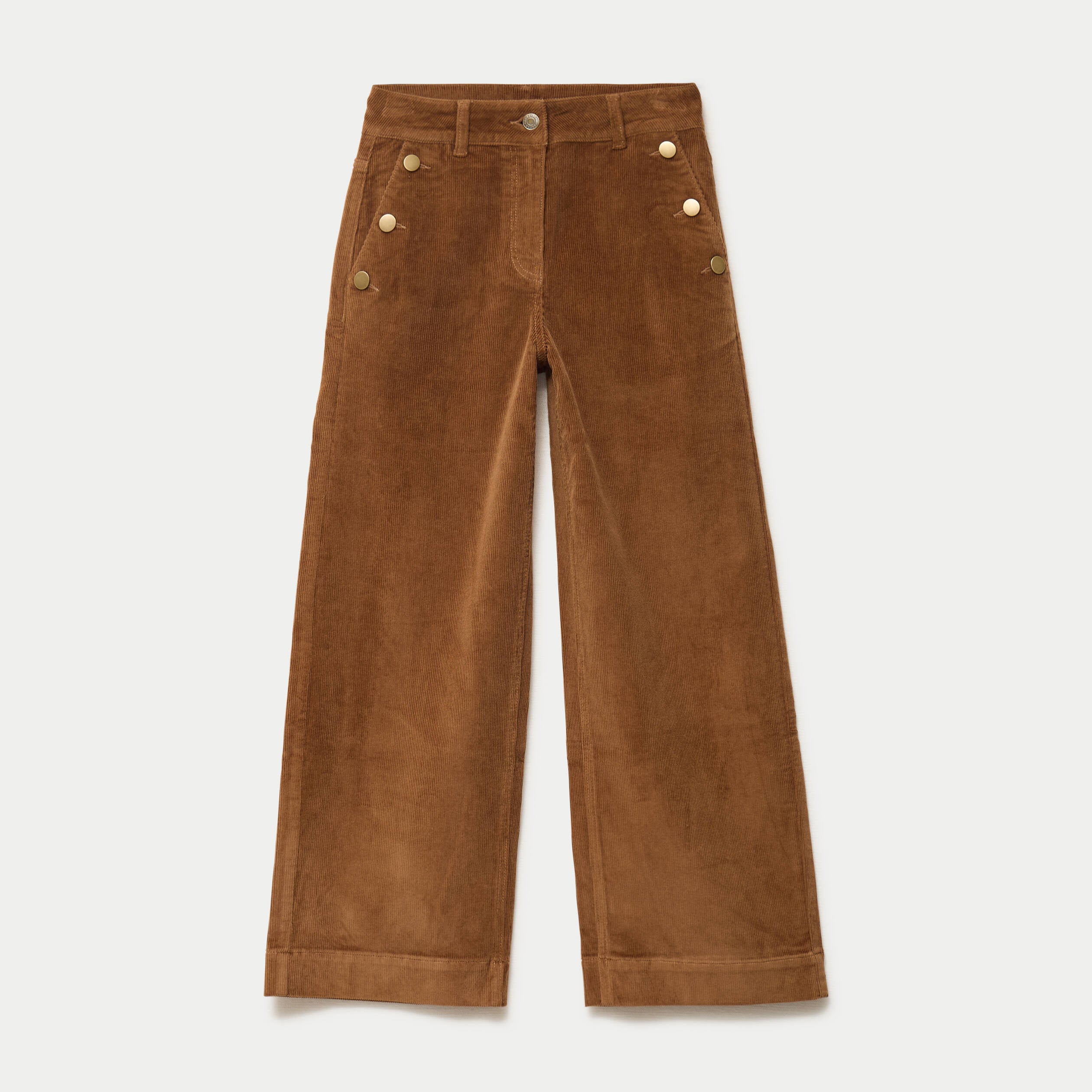 Pantalon bootcut taille haute velours marron femme
