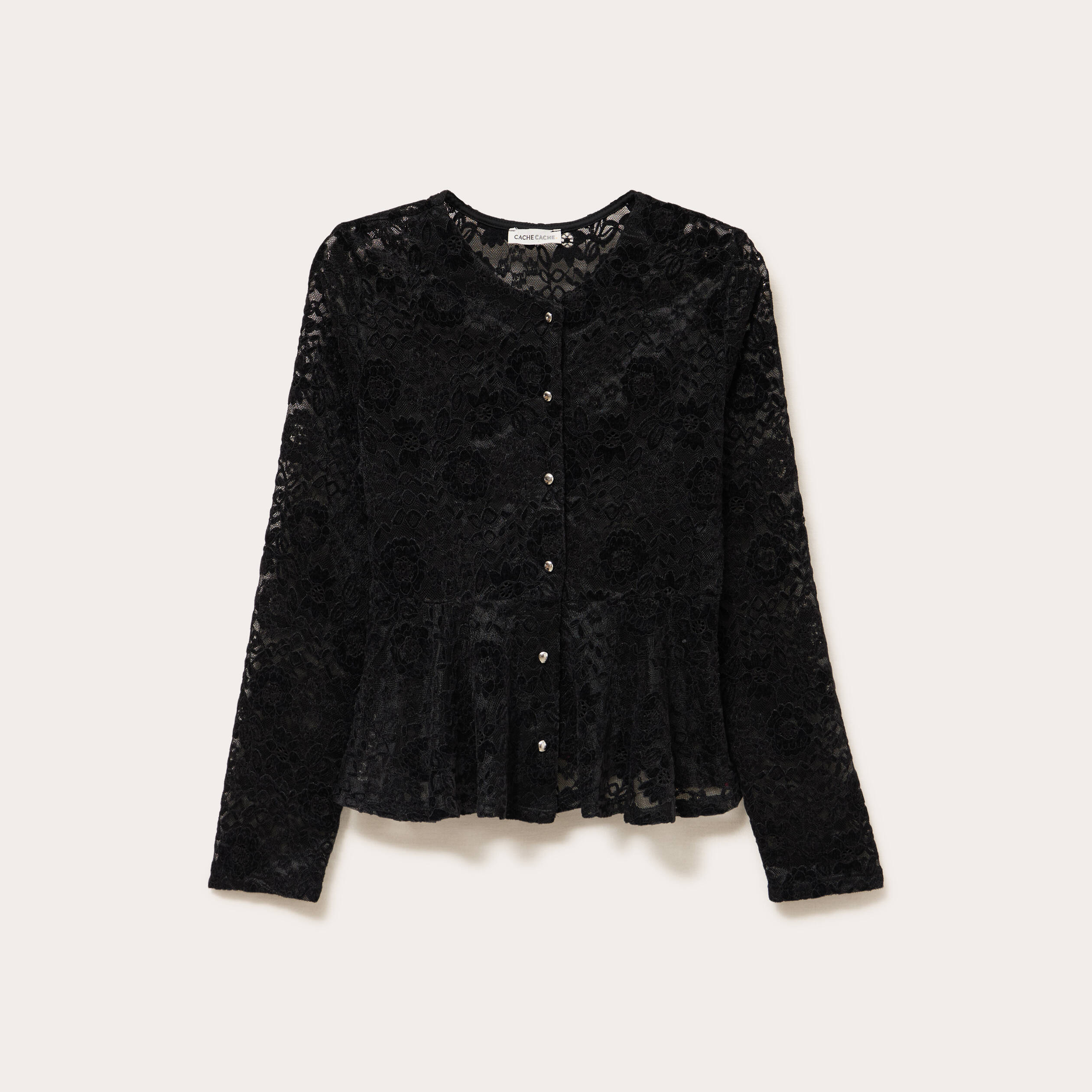 Blouse p&eacute;plum dentelle noir femme