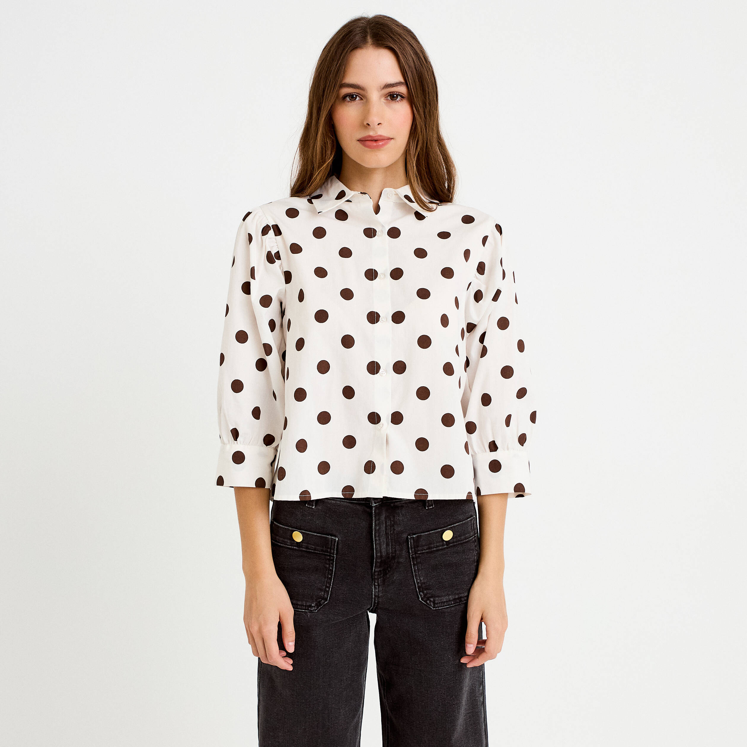 Chemise droite manches longues blanc femme