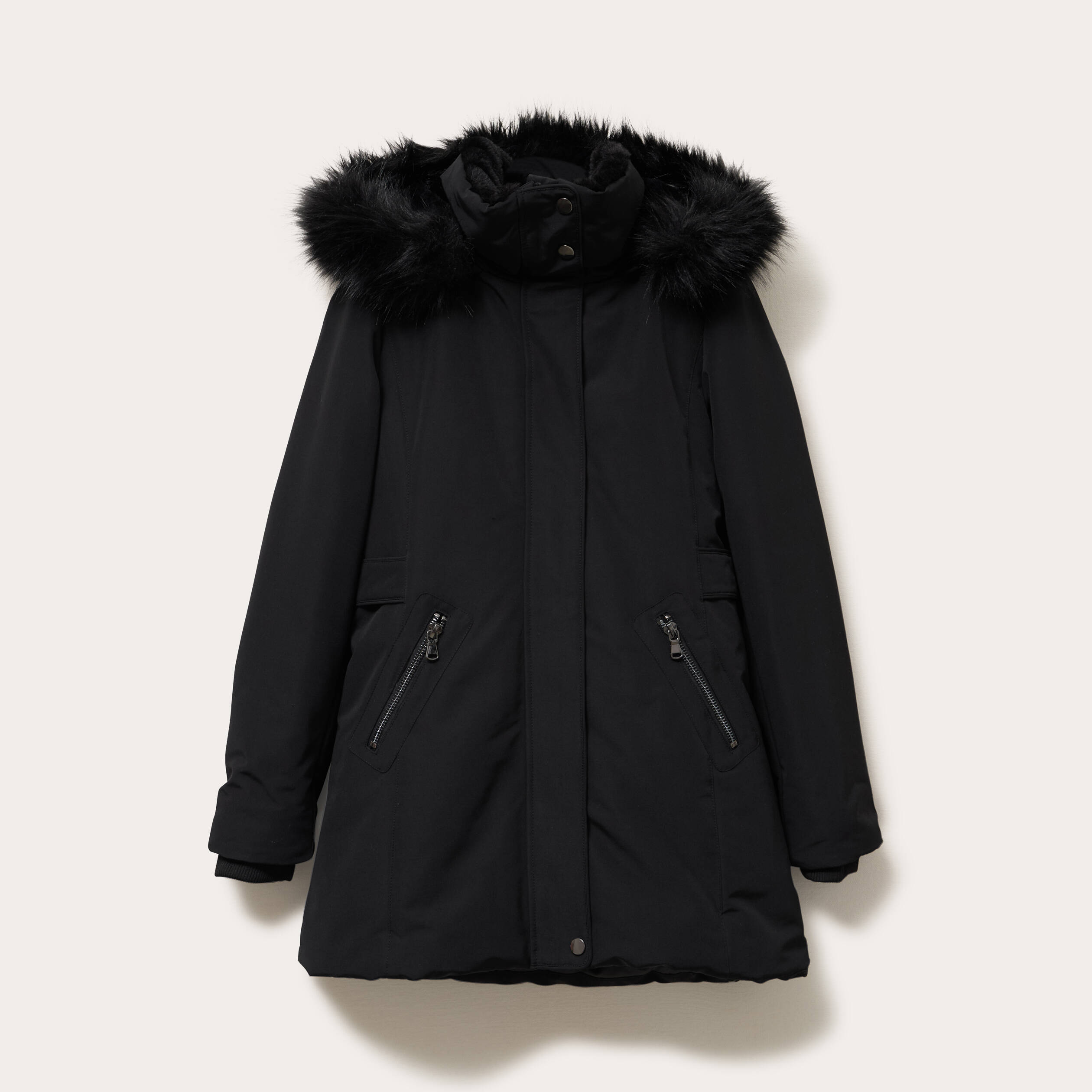 Parka &agrave; capuche fausse fourrure noir femme
