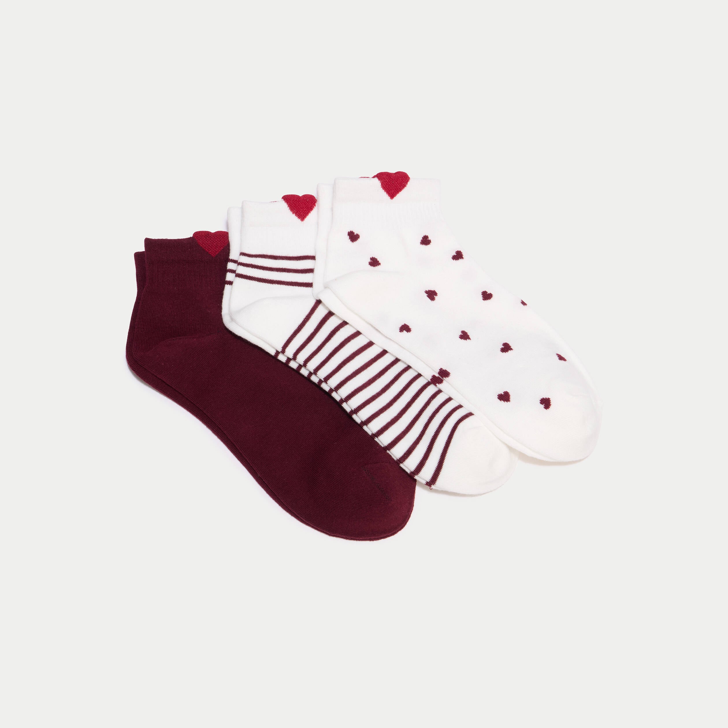 Lot de 3 paires de chaussettes fantaisie bordeaux femme