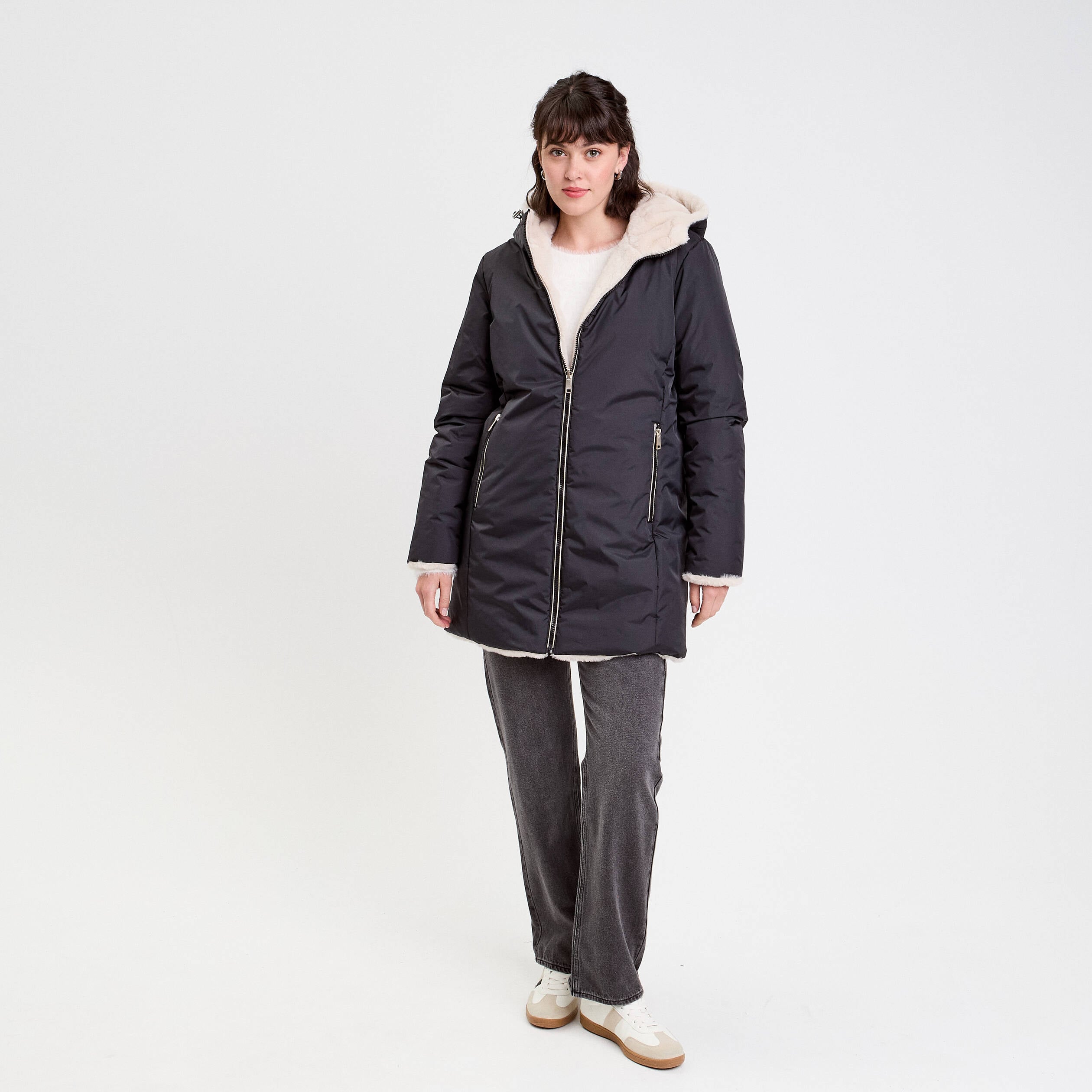 Parka r&eacute;versible &agrave; capuche noir femme