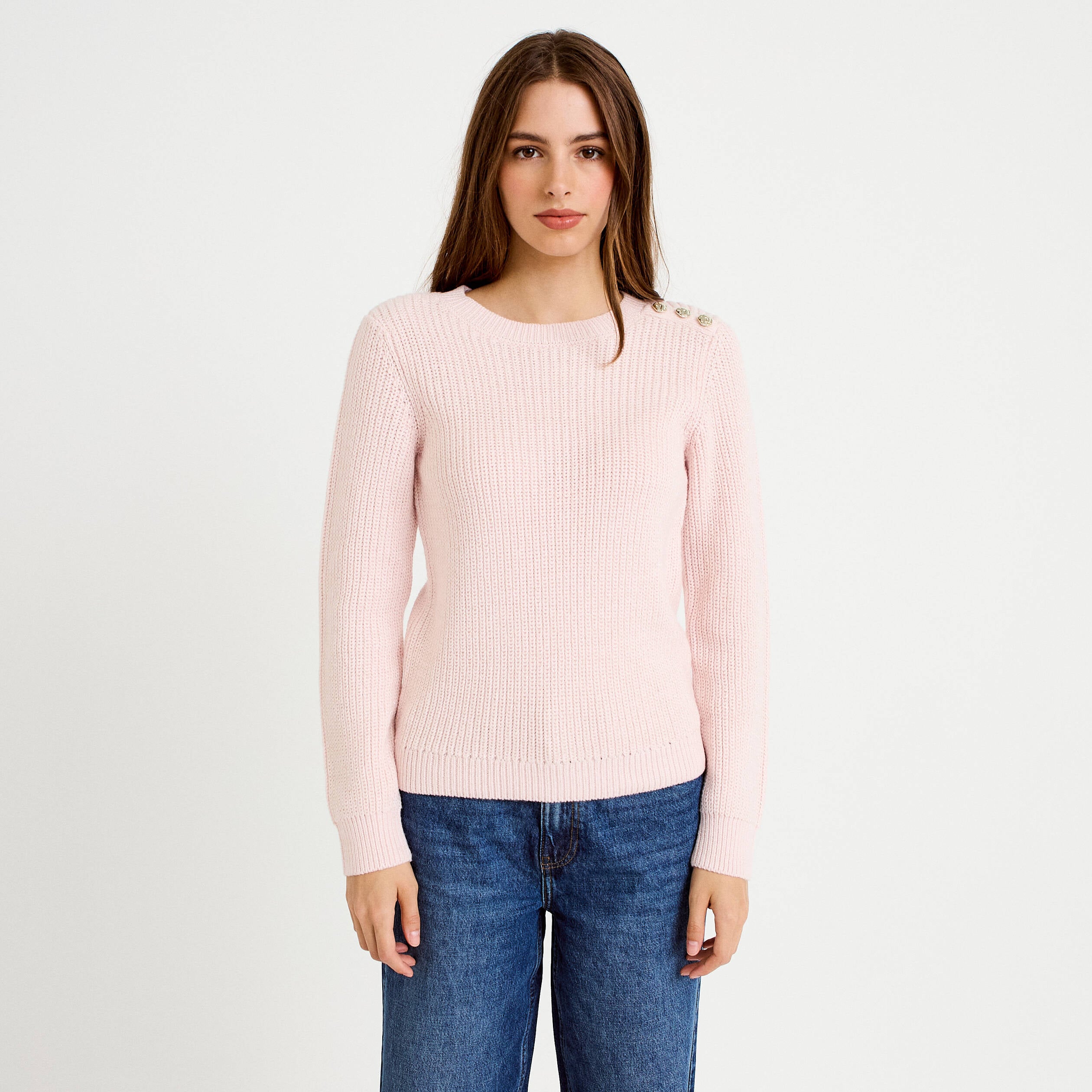 Pull manches longues brillant rose clair femme