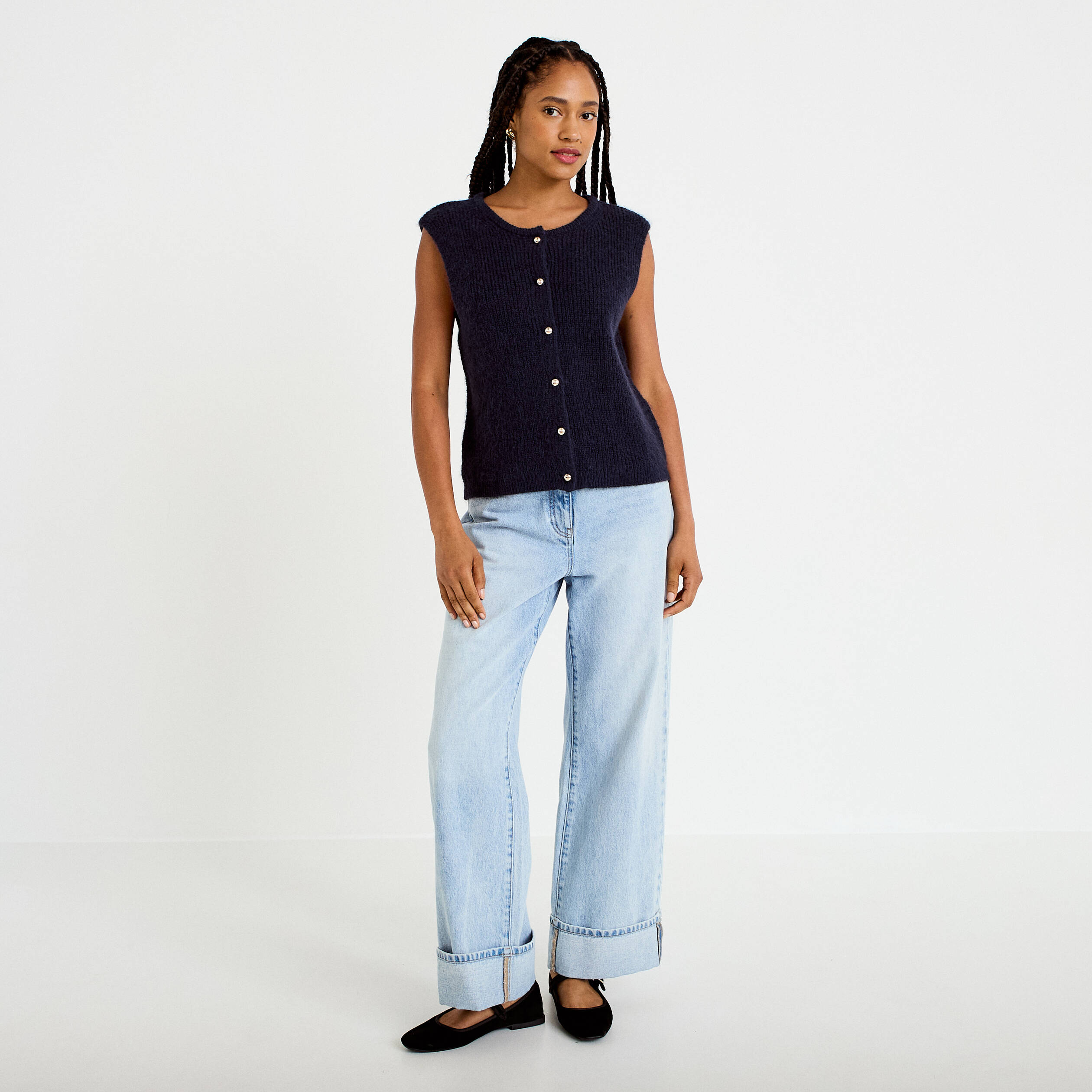 Gilet sans manches bleu marine femme