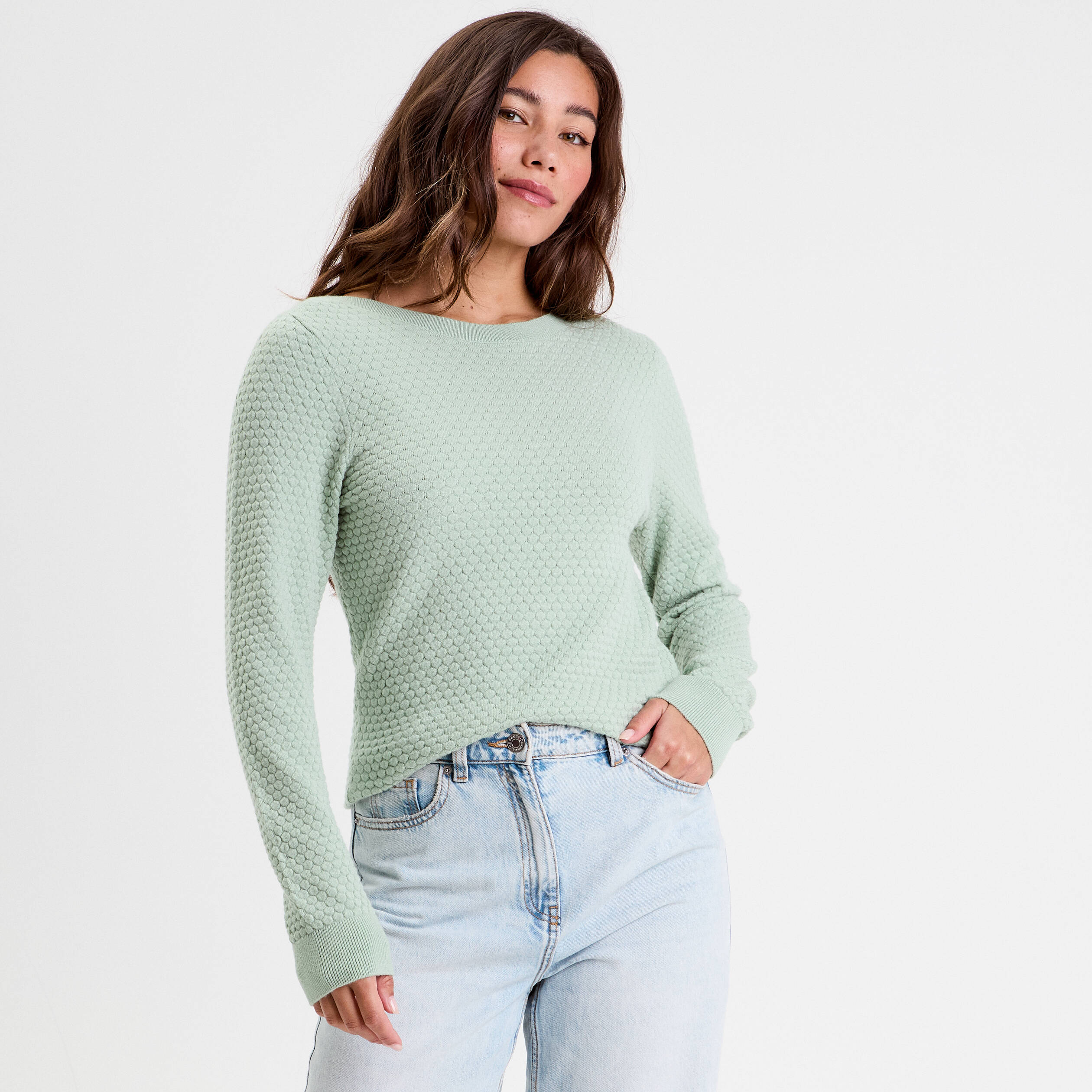 Pull col bateau vert pastel femme