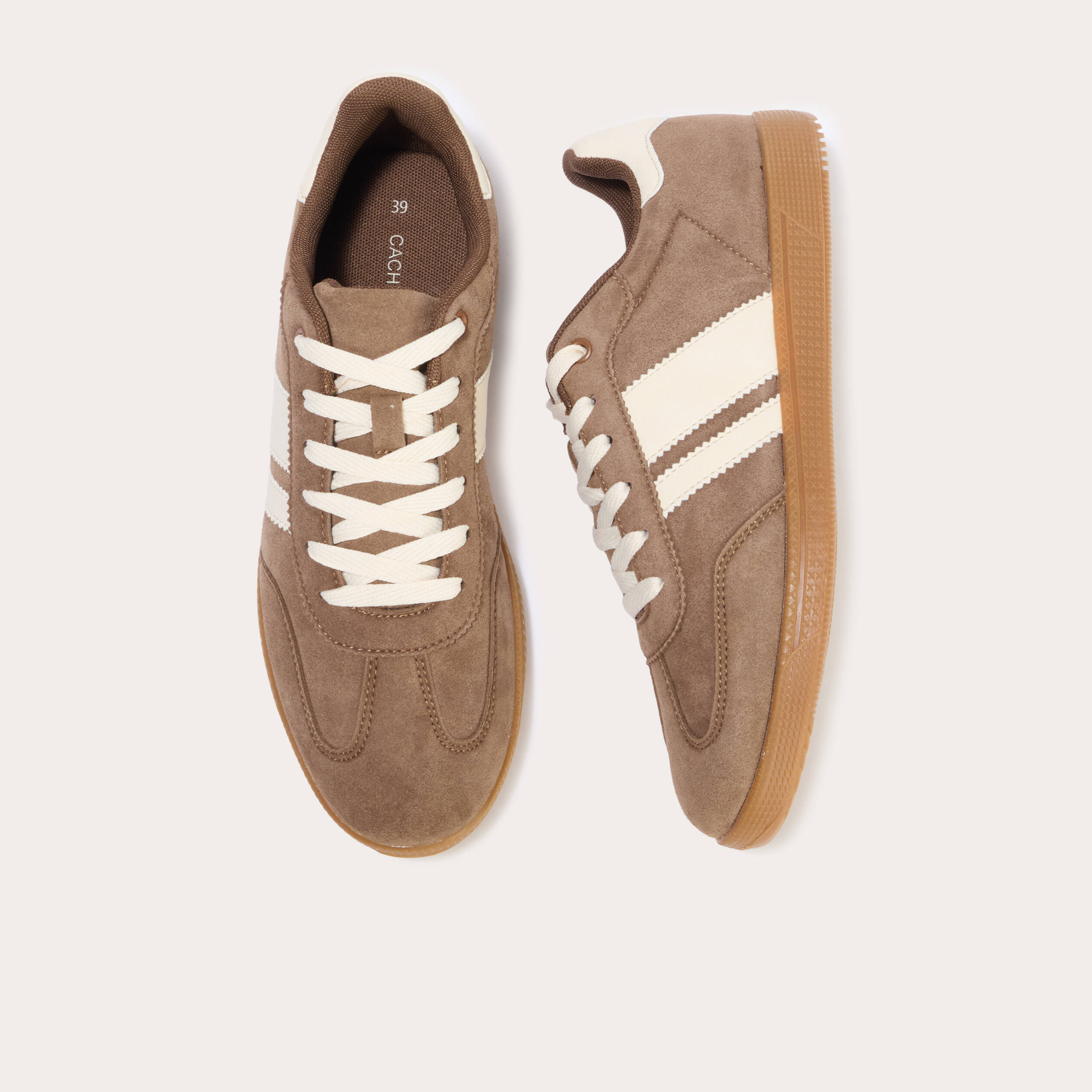 Baskets basses &agrave; lacets beige femme