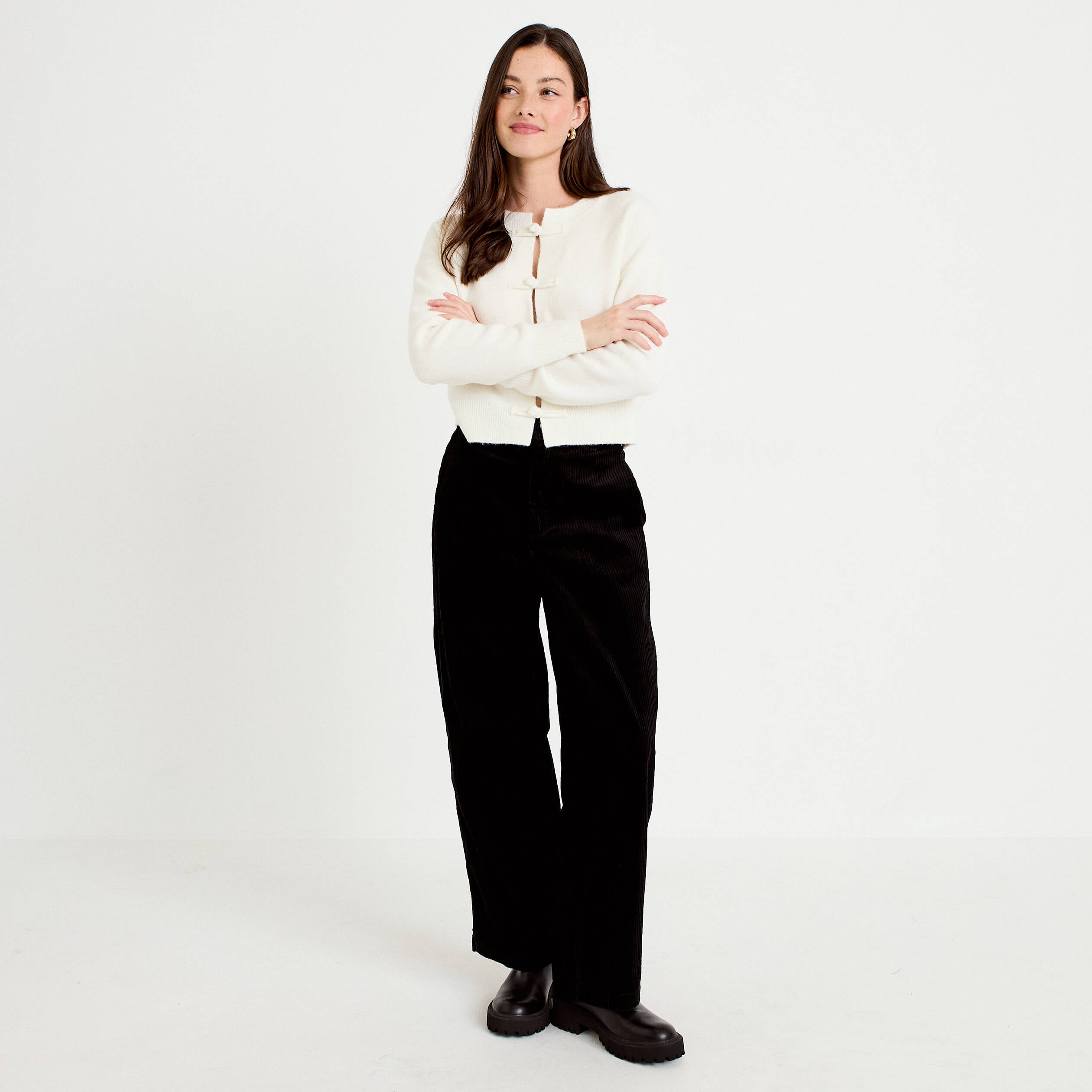 Pantalon chino en velours noir femme