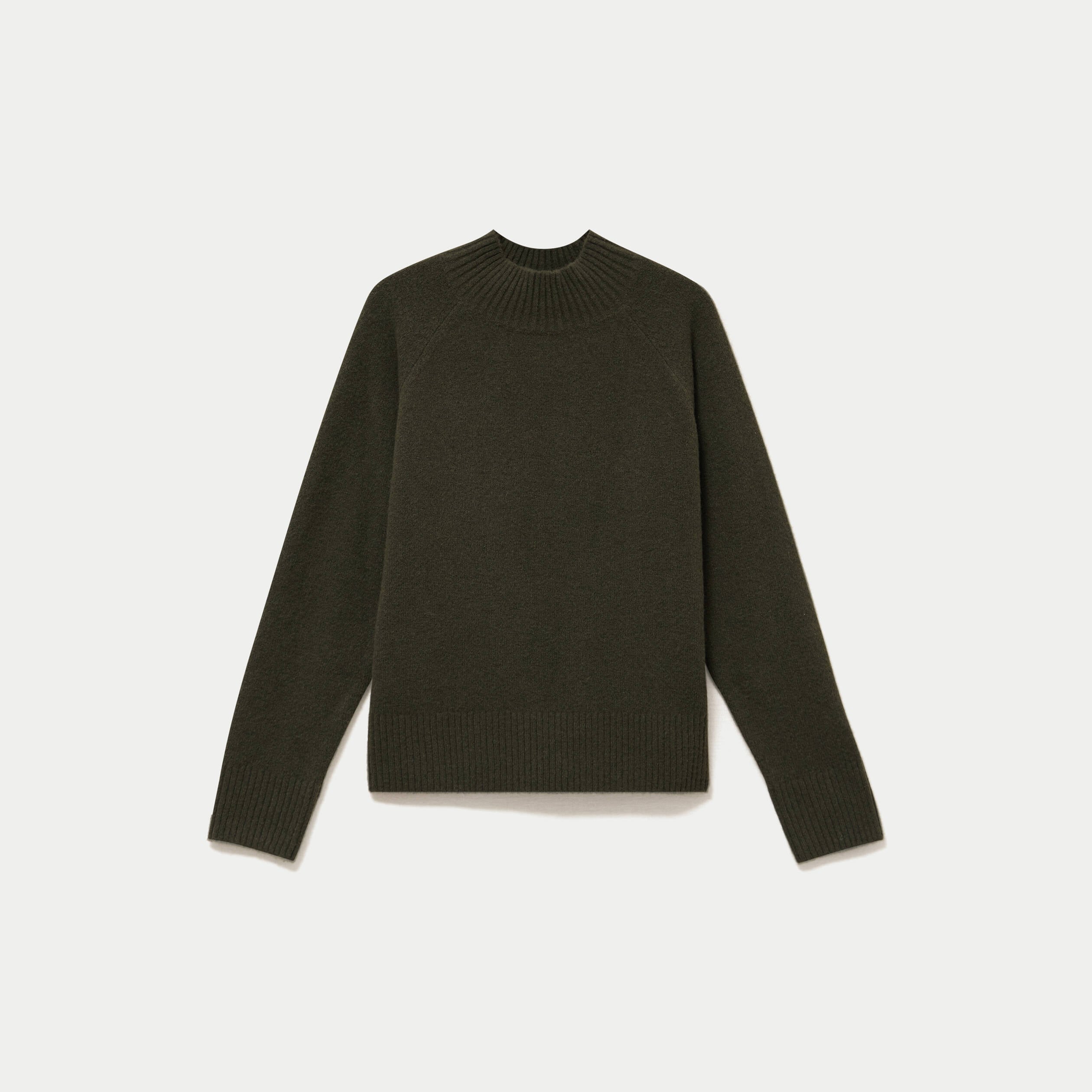Pull col montant manches longues vert kaki femme
